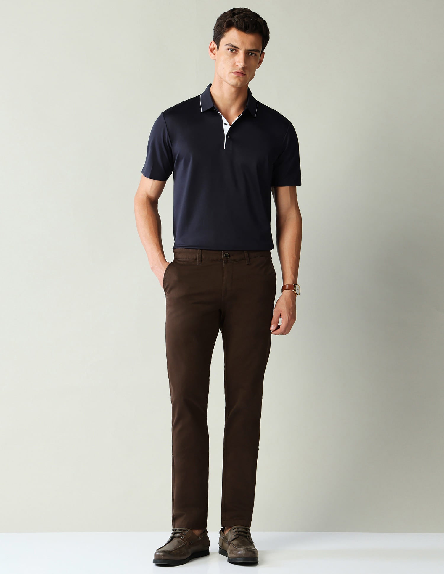 Solid Mid-Rise Slim Fit Trousers