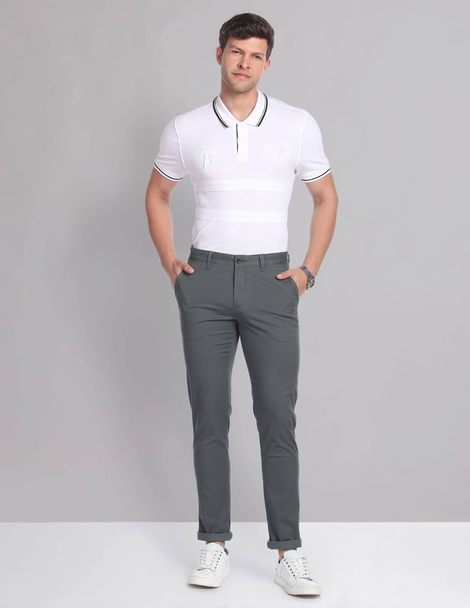 Geometric Printed Twill Casual Chinos