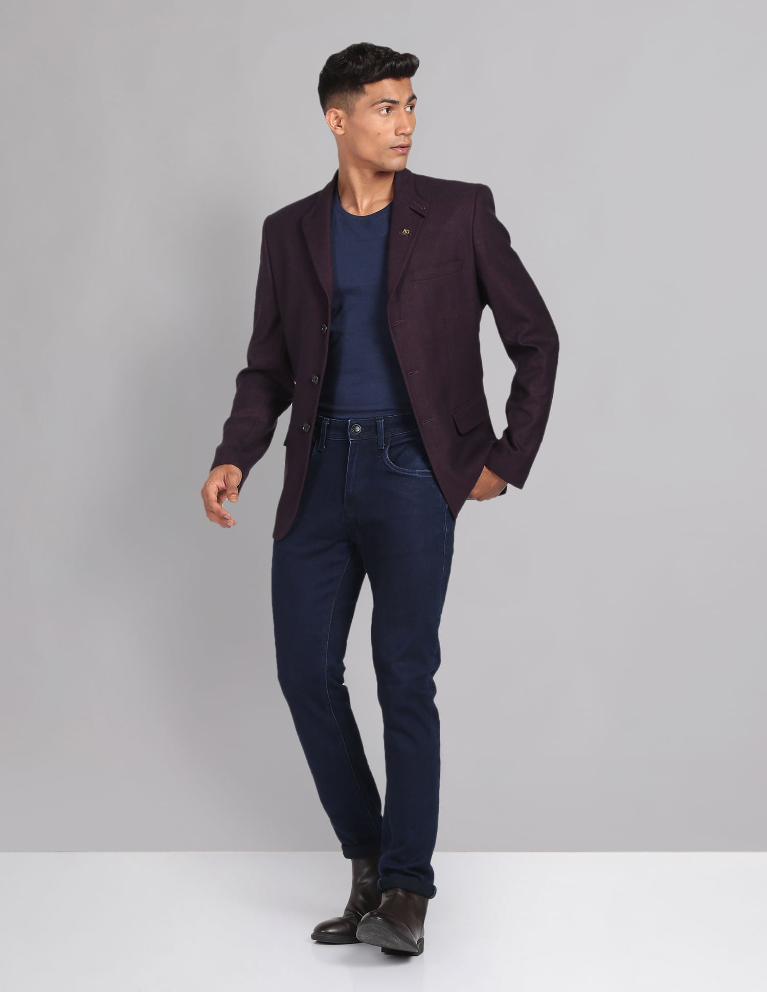Power-Edged Dobby Convertible Collar Blazer