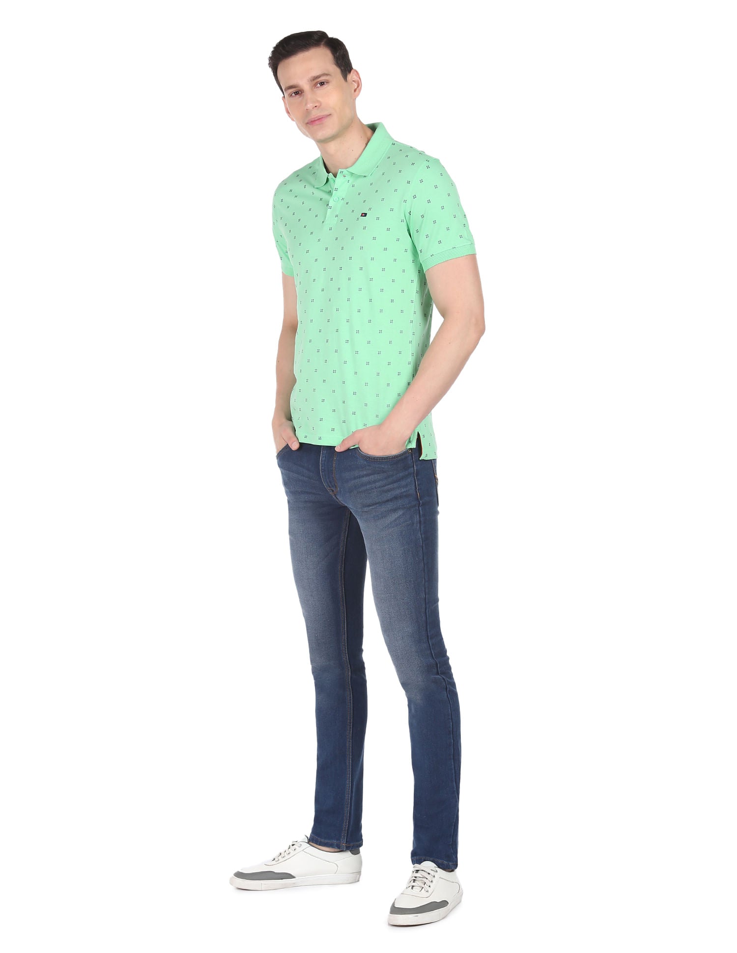 Art Refined Geometric Print Cotton Polo Shirt