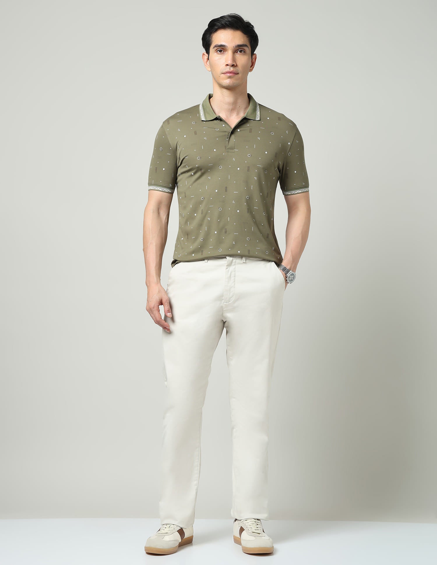 Vintage Cool Geometric Print Slim Fit Polo Shirt