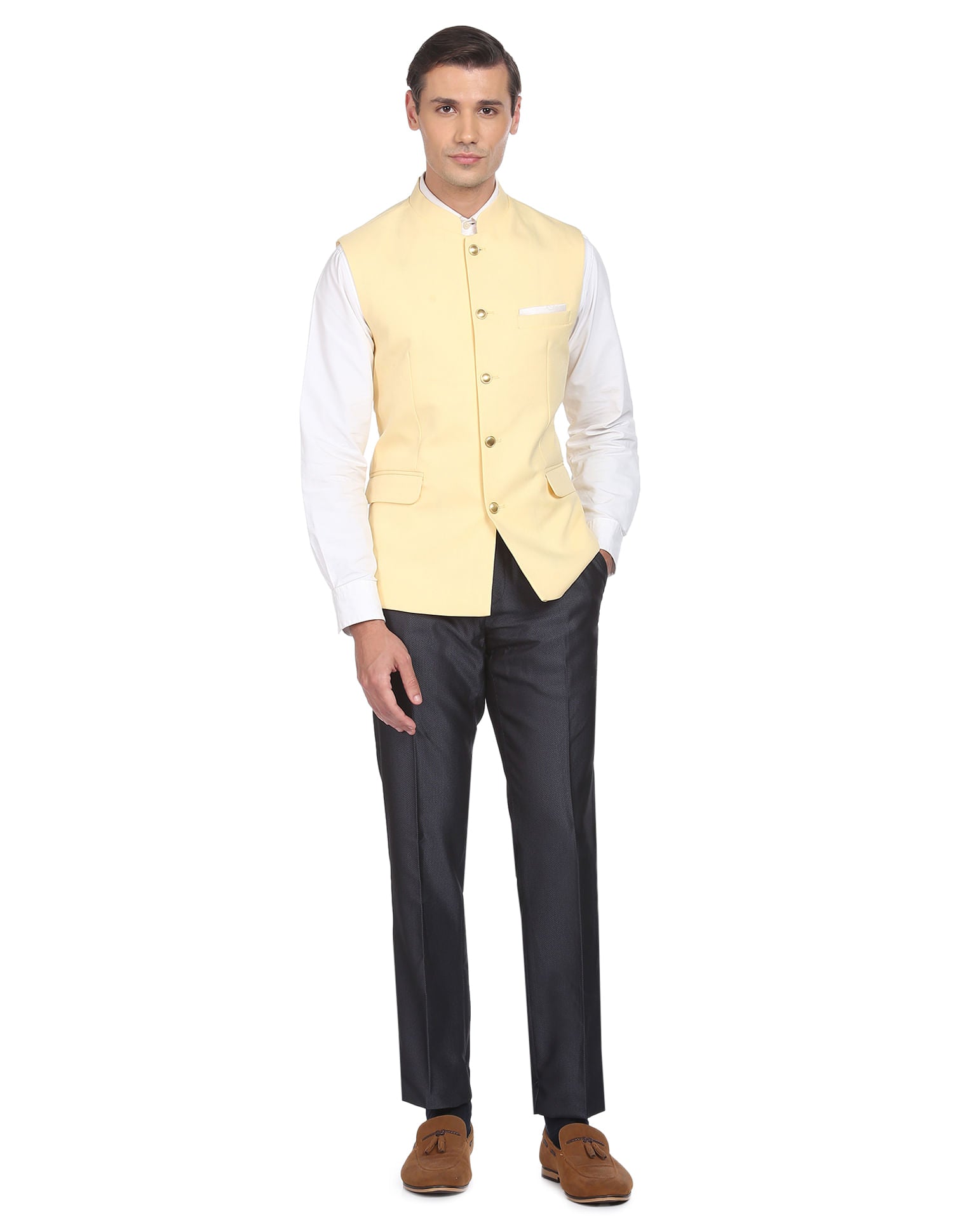 Fashion-Edged Textured Tailored Regular Fit Nehru Jacket