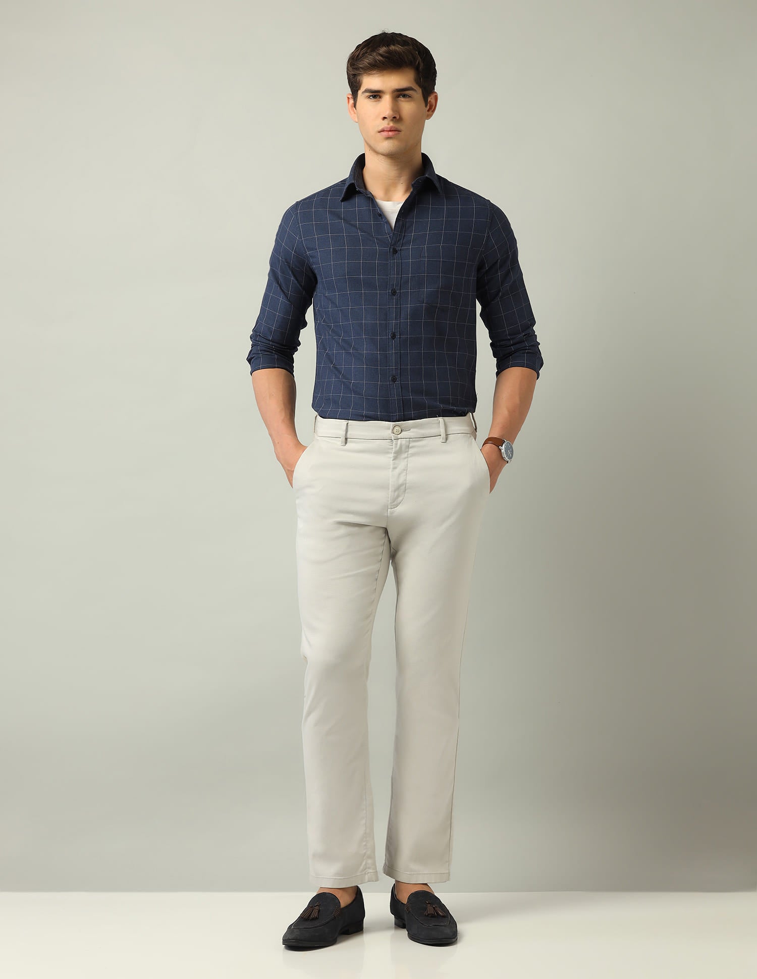 Windowpane Checked Modern Slim Fit Shirt