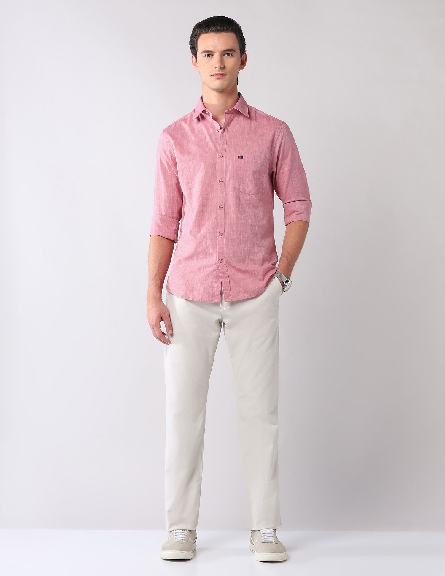 Corporate Ready Modern Slim Fit Self-Design Shirt