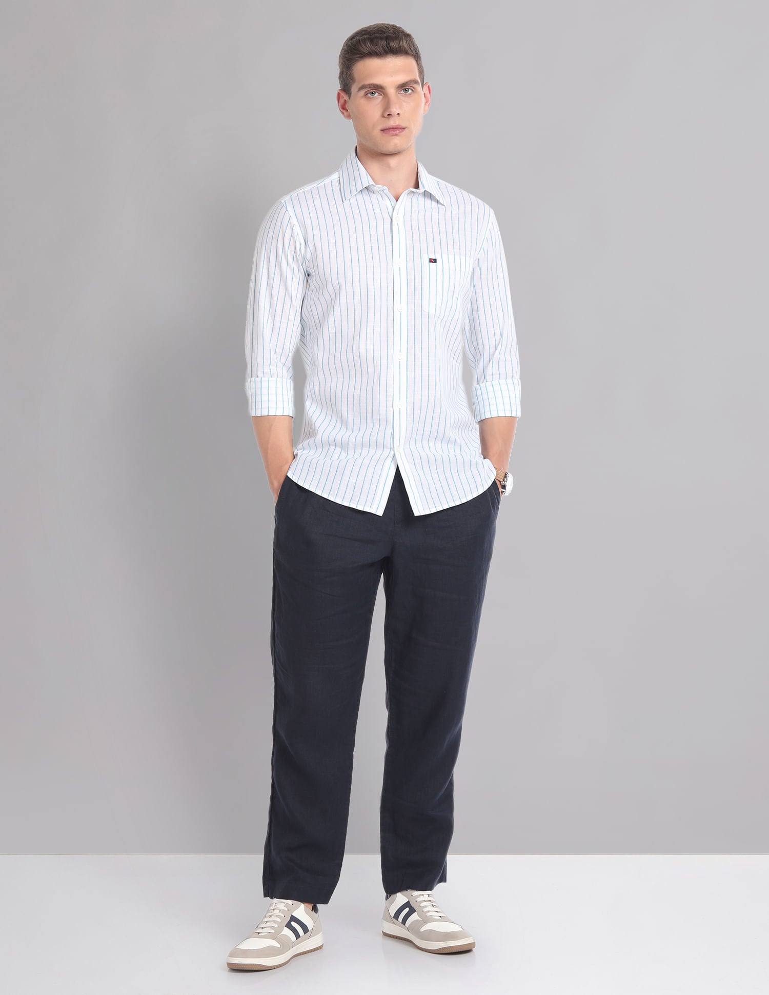 Office Switch Vertical Stripe Cotton Summer Shirt