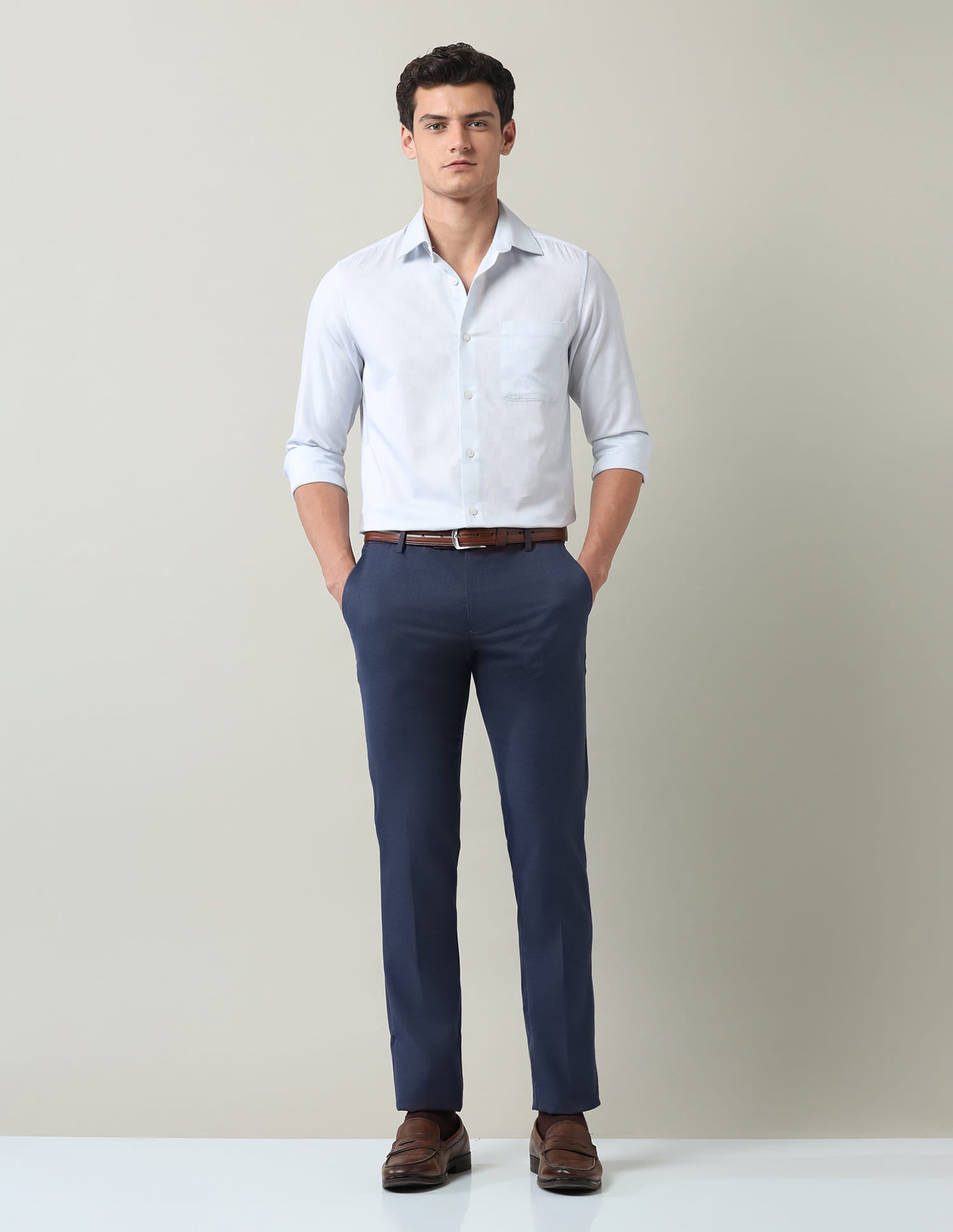 Solid Regular Fit Dobby Trousers