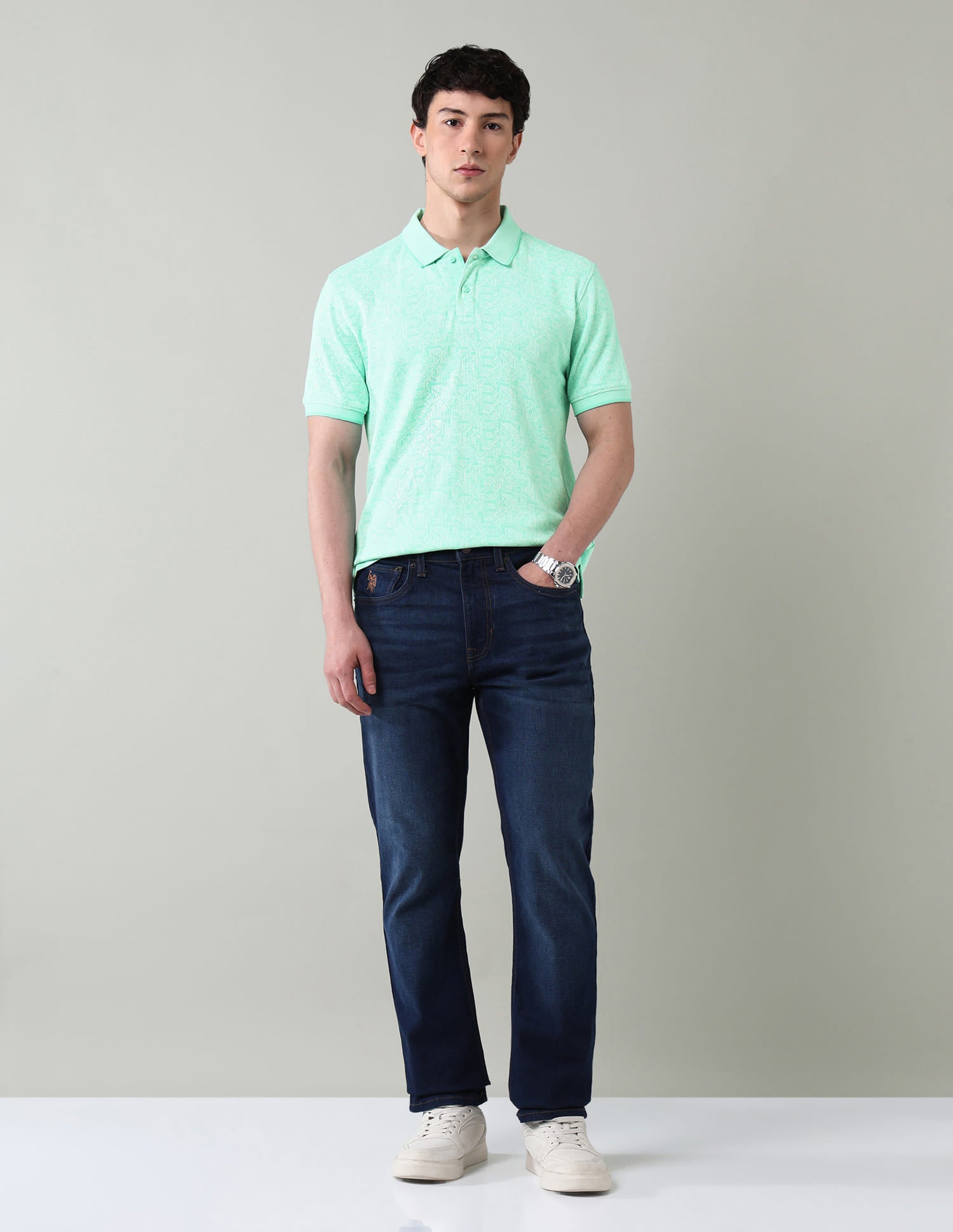 Geometric Printed Slim Fit Polo Shirt