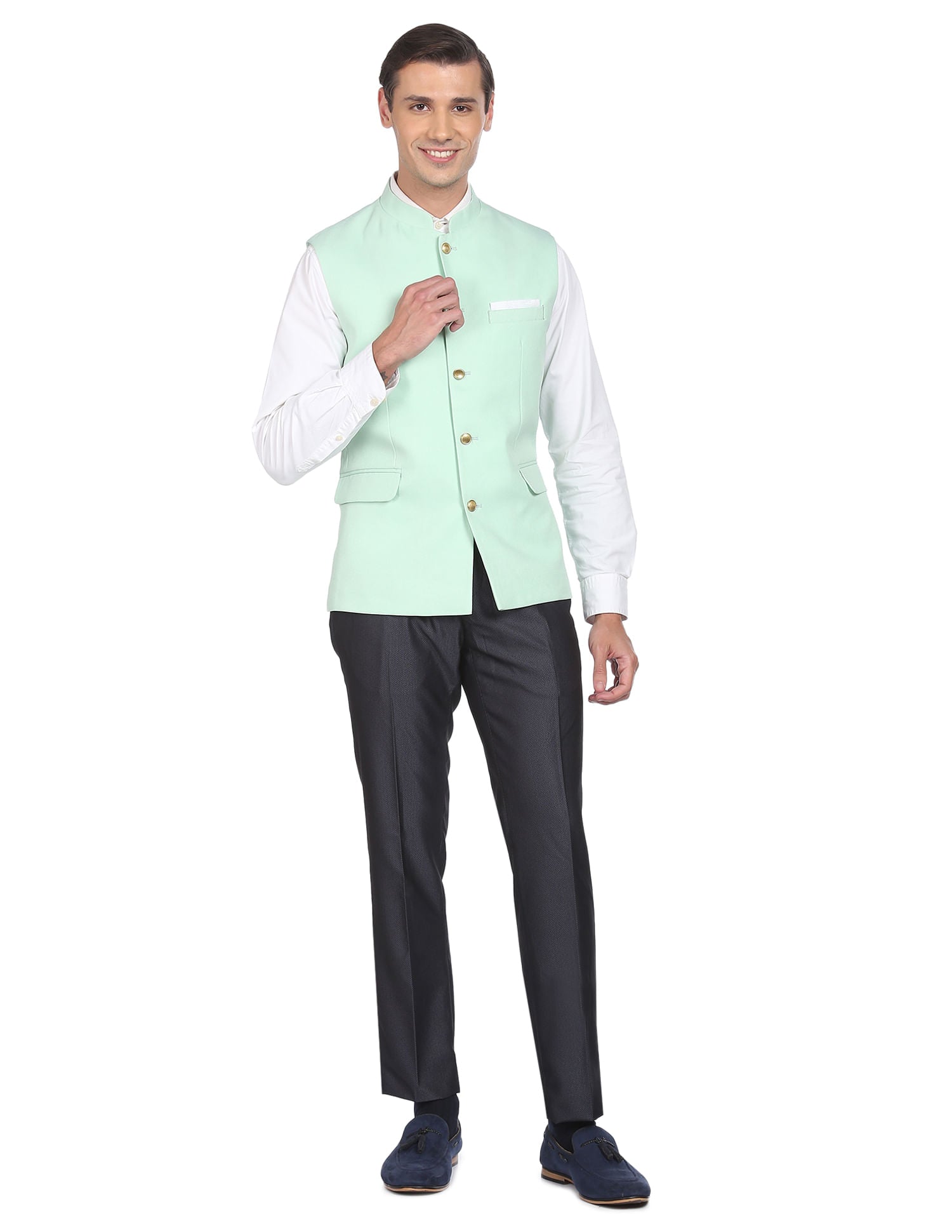 Fashion-Edged Textured Tailored Regular Fit Nehru Jacket