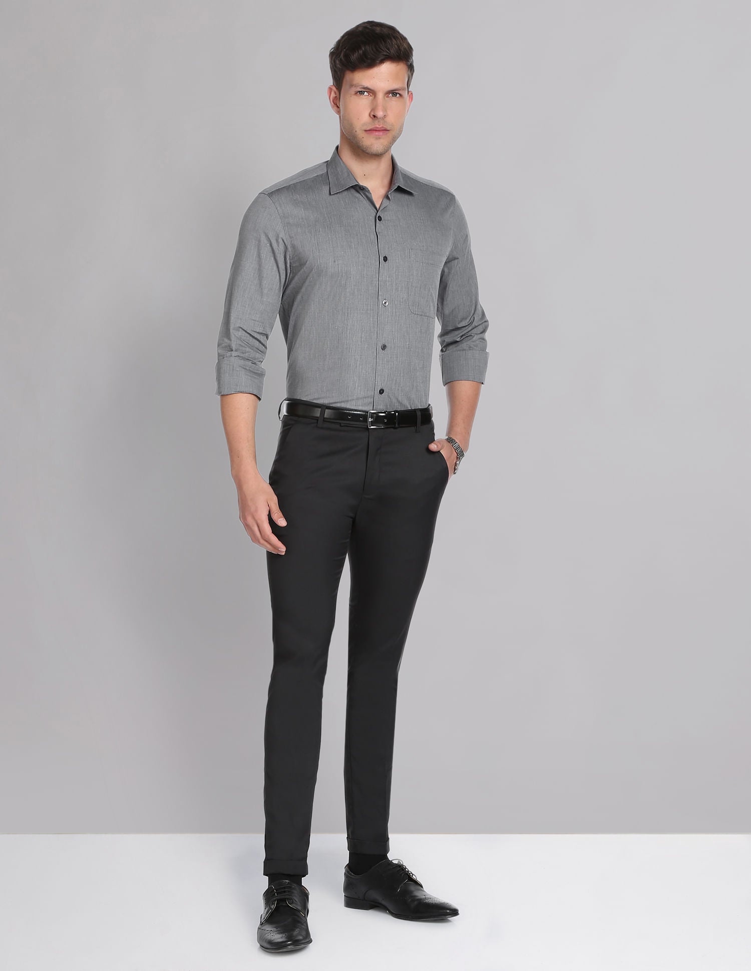 Power Heritage Solid Cotton Formal Shirt with Cutaway Collar