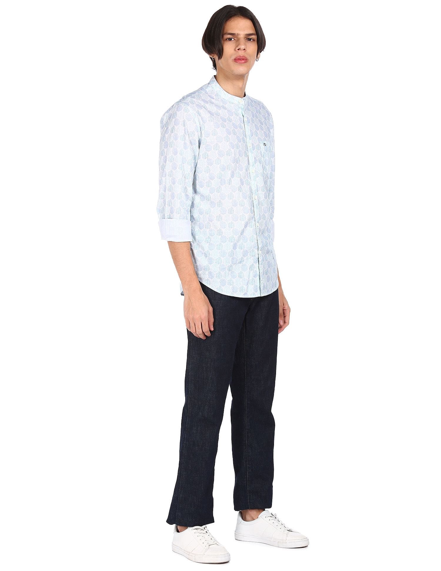 Mandarin Collar Printed Shirt