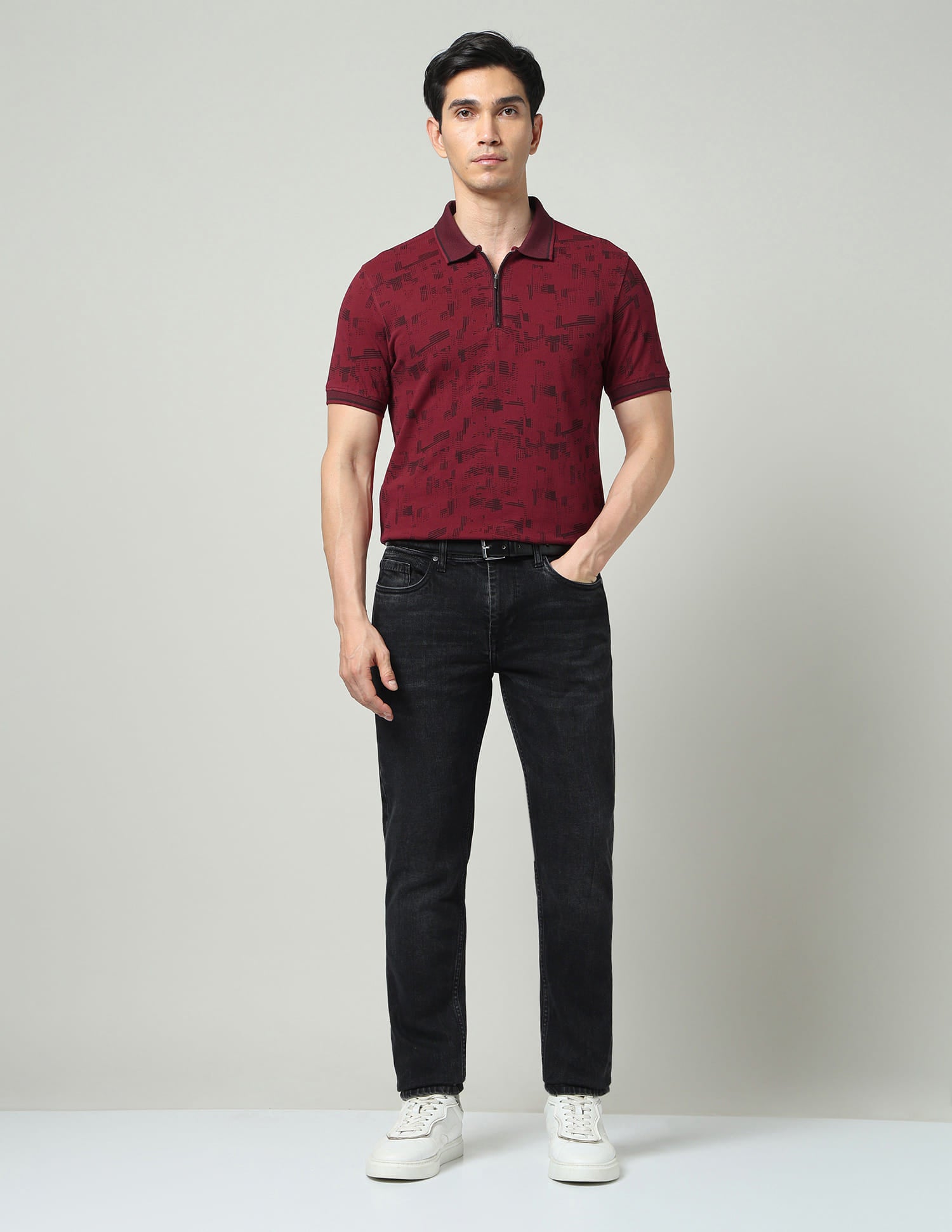 Modern Abstract Print Slim Fit Polo Shirt