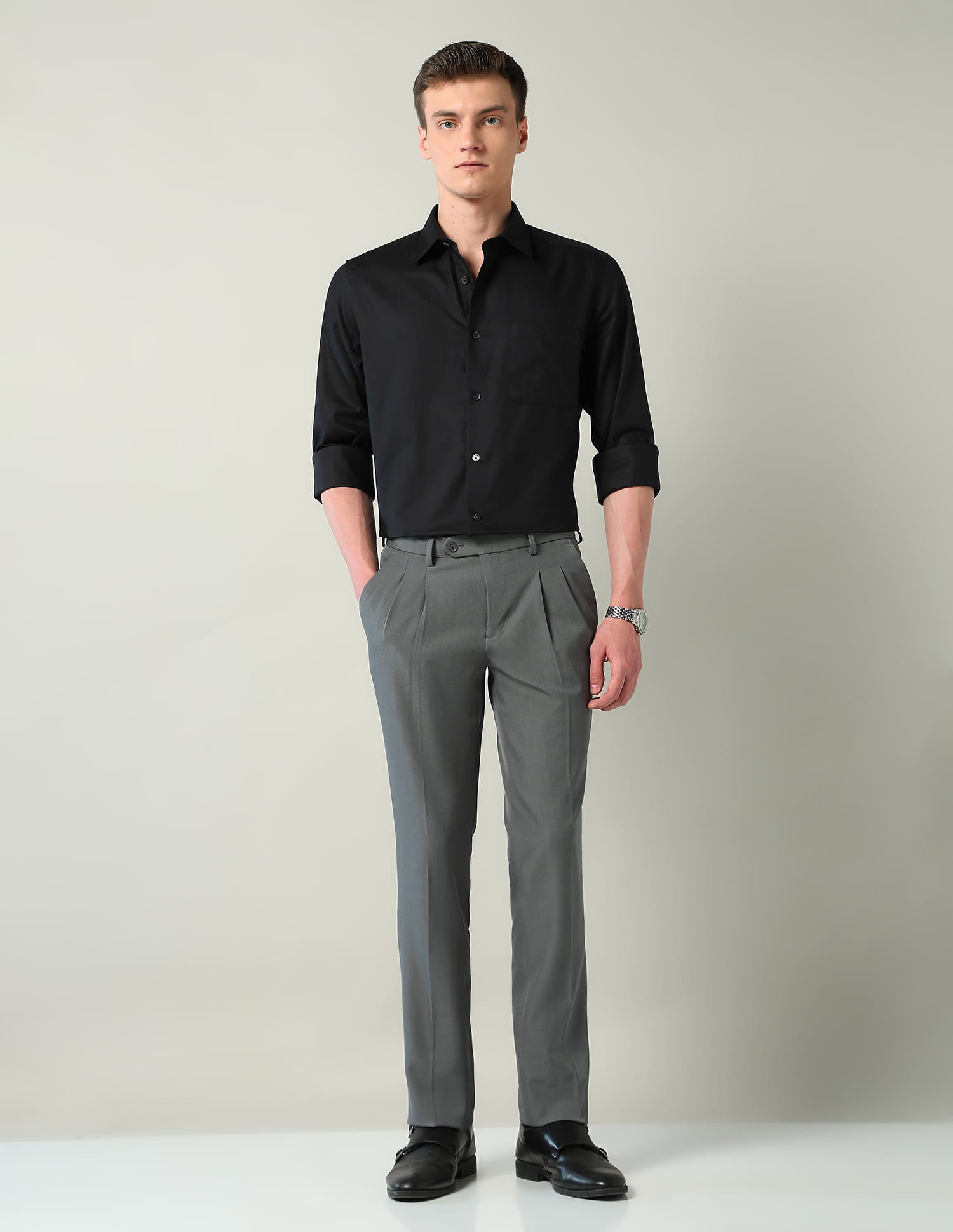 Mid Rise Pleated Formal Trousers