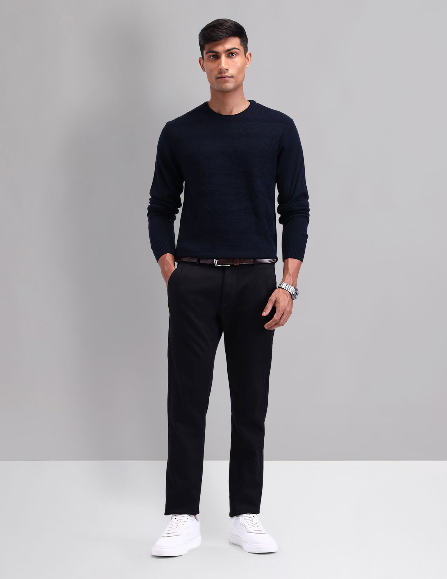 Elevated Essential Modern Slim Fit Patterned Knit Sweater