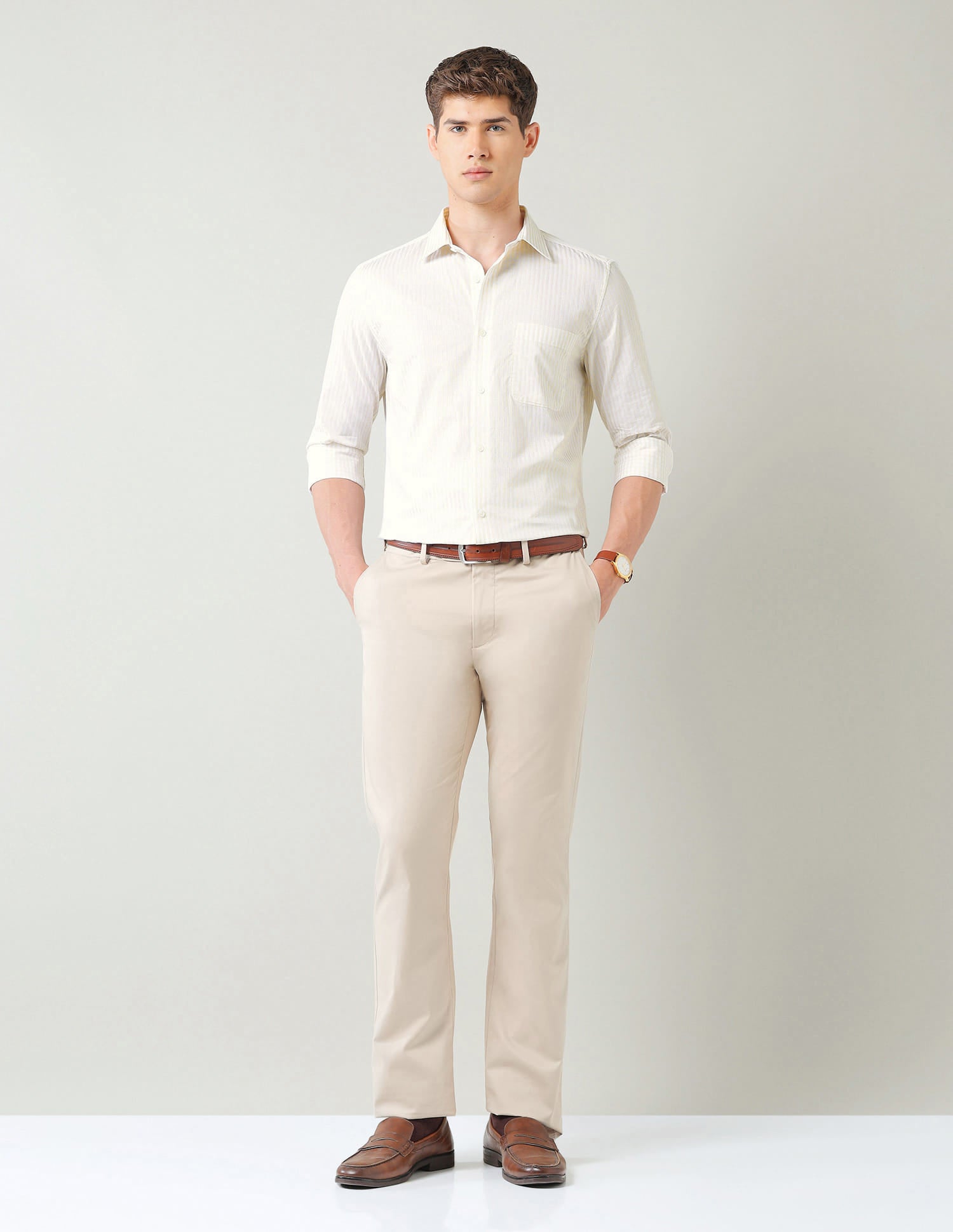 Vertical Striped Dobby Weave Regular Fit Shirt