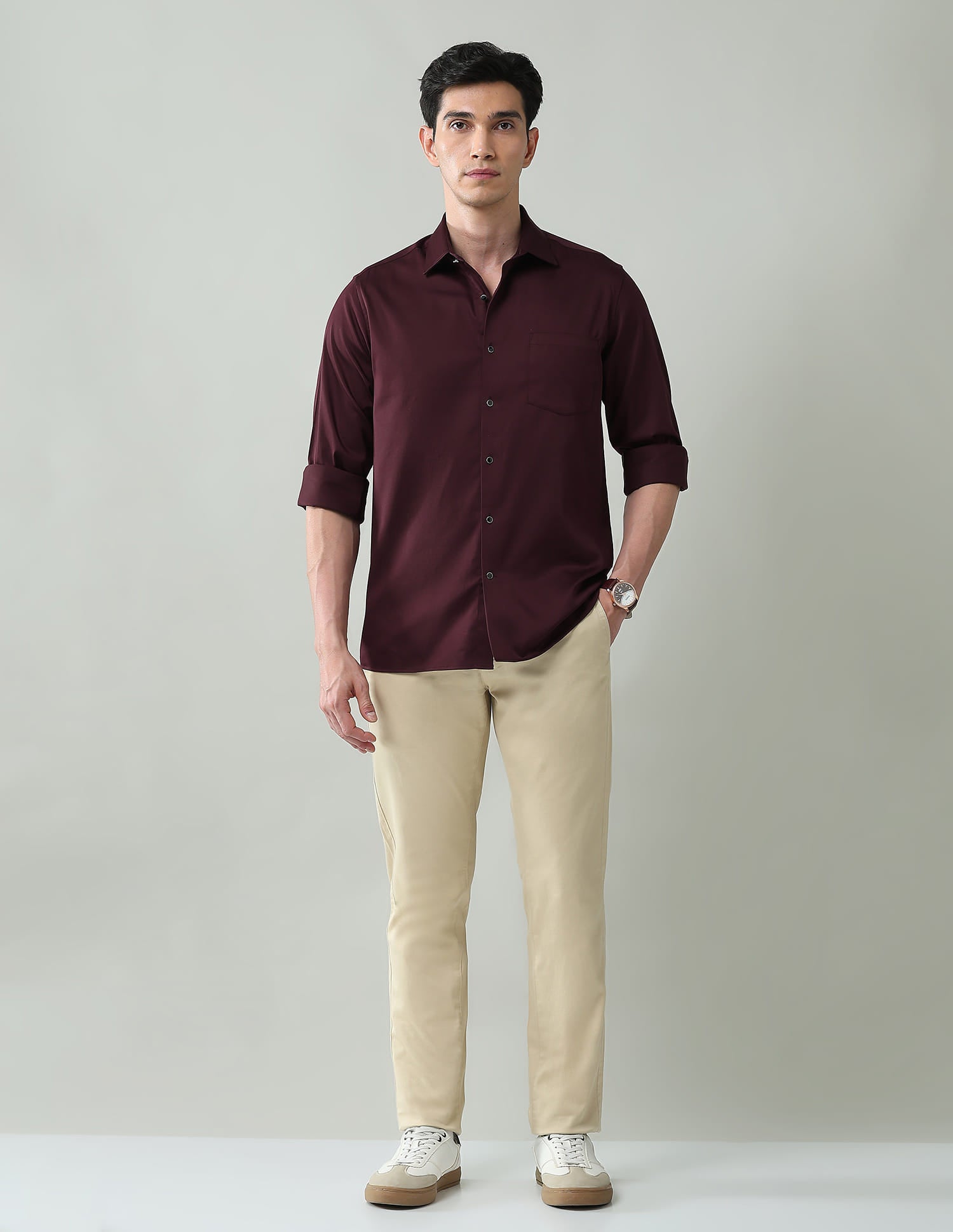Vogue Vault Solid Slim Fit Satin Shirt