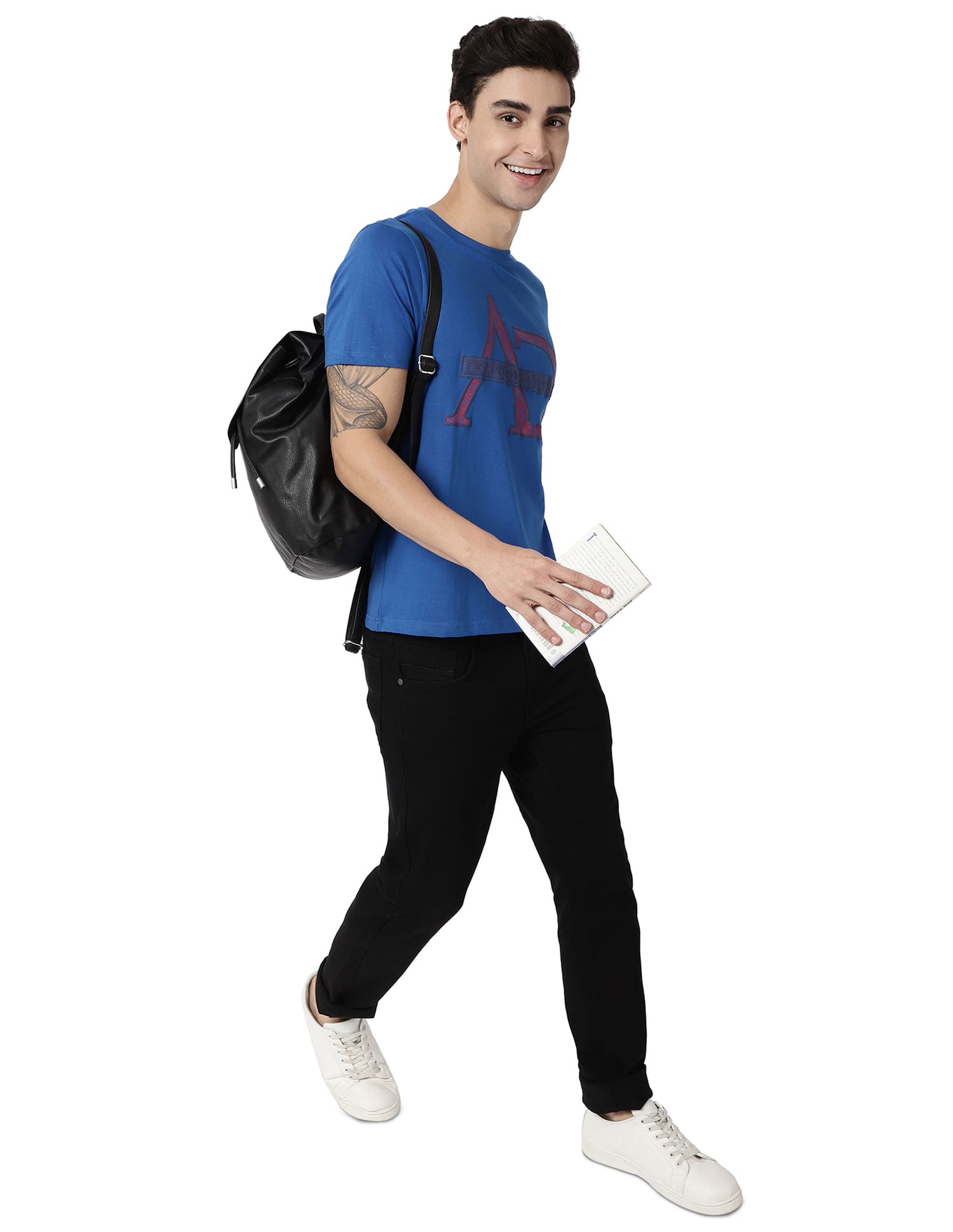 Refined-Edge Crew Neck Brand Print Cotton T-Shirt
