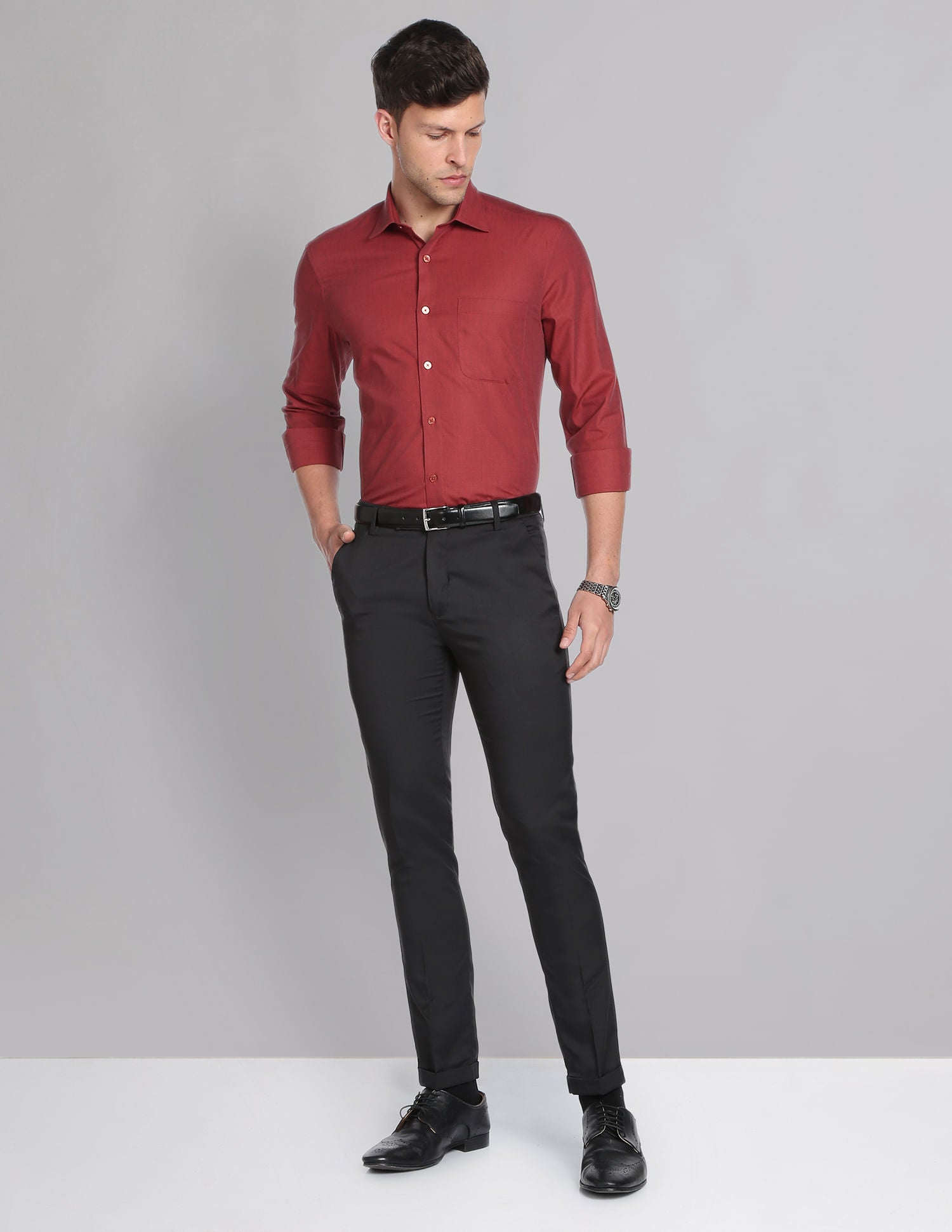 Power Heritage Solid Cotton Formal Shirt with Cutaway Collar