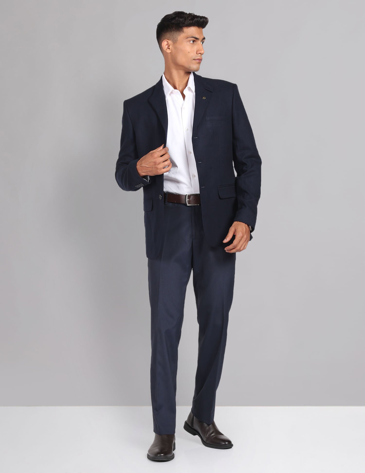 Power-Edged Dobby Convertible Collar Blazer