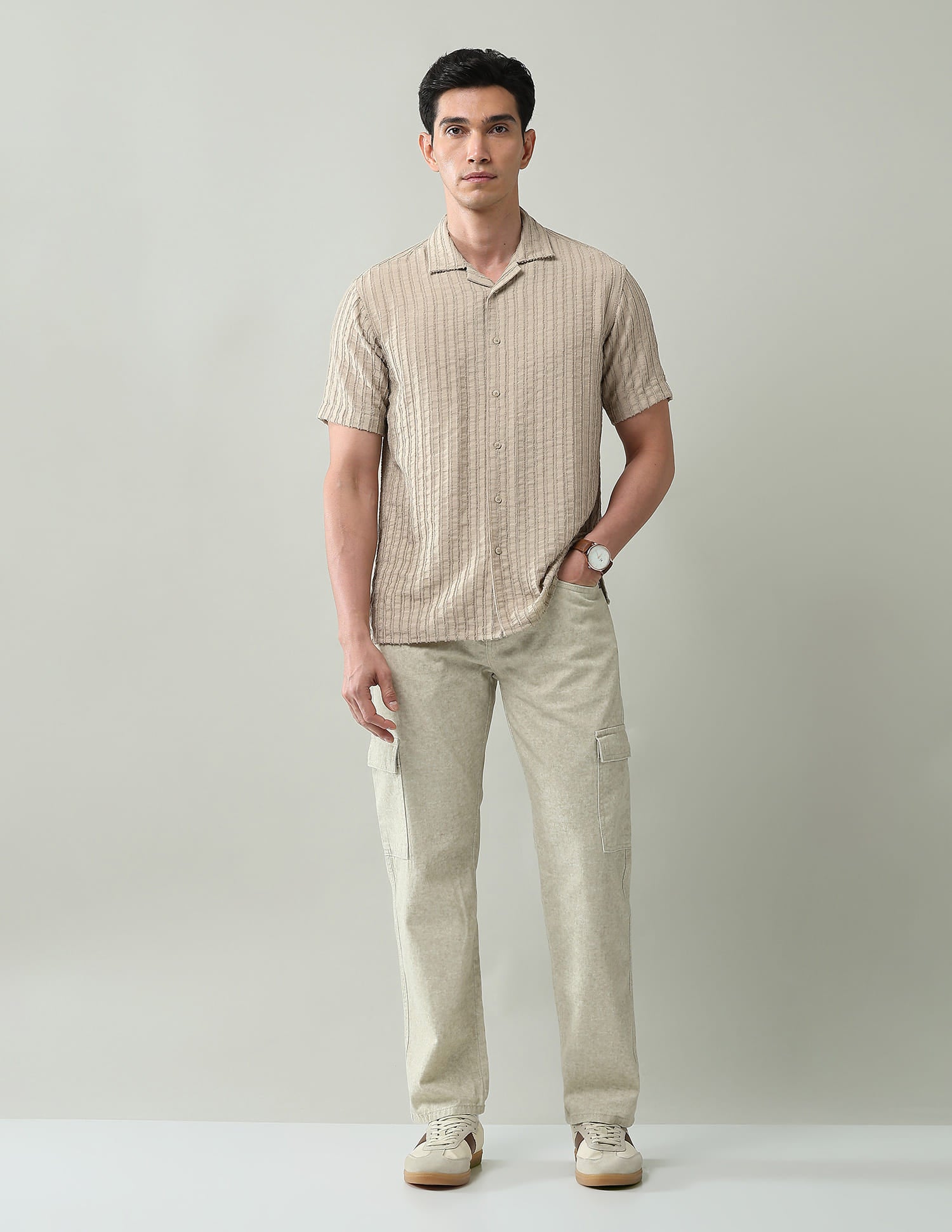Vertical Striped Slim Fit Dobby Weave Shirt