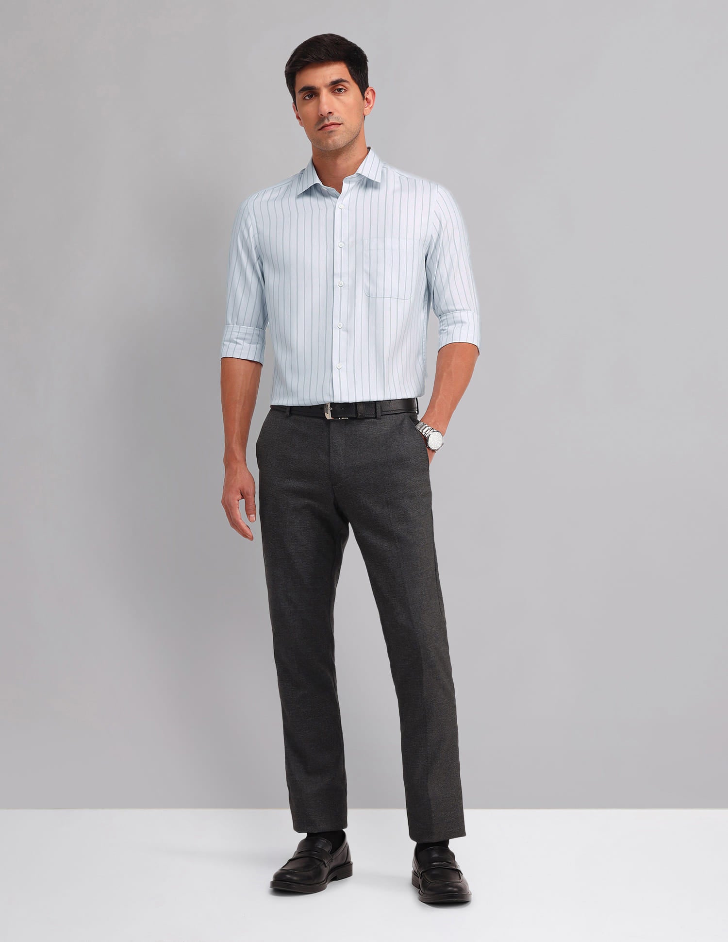 Wardrobe-Coded Regular Fit Vertical Striped Shirt