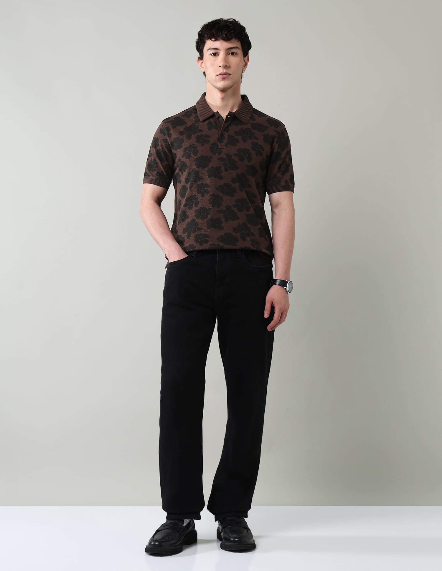 Floral Printed Slim Fit Polo Shirt
