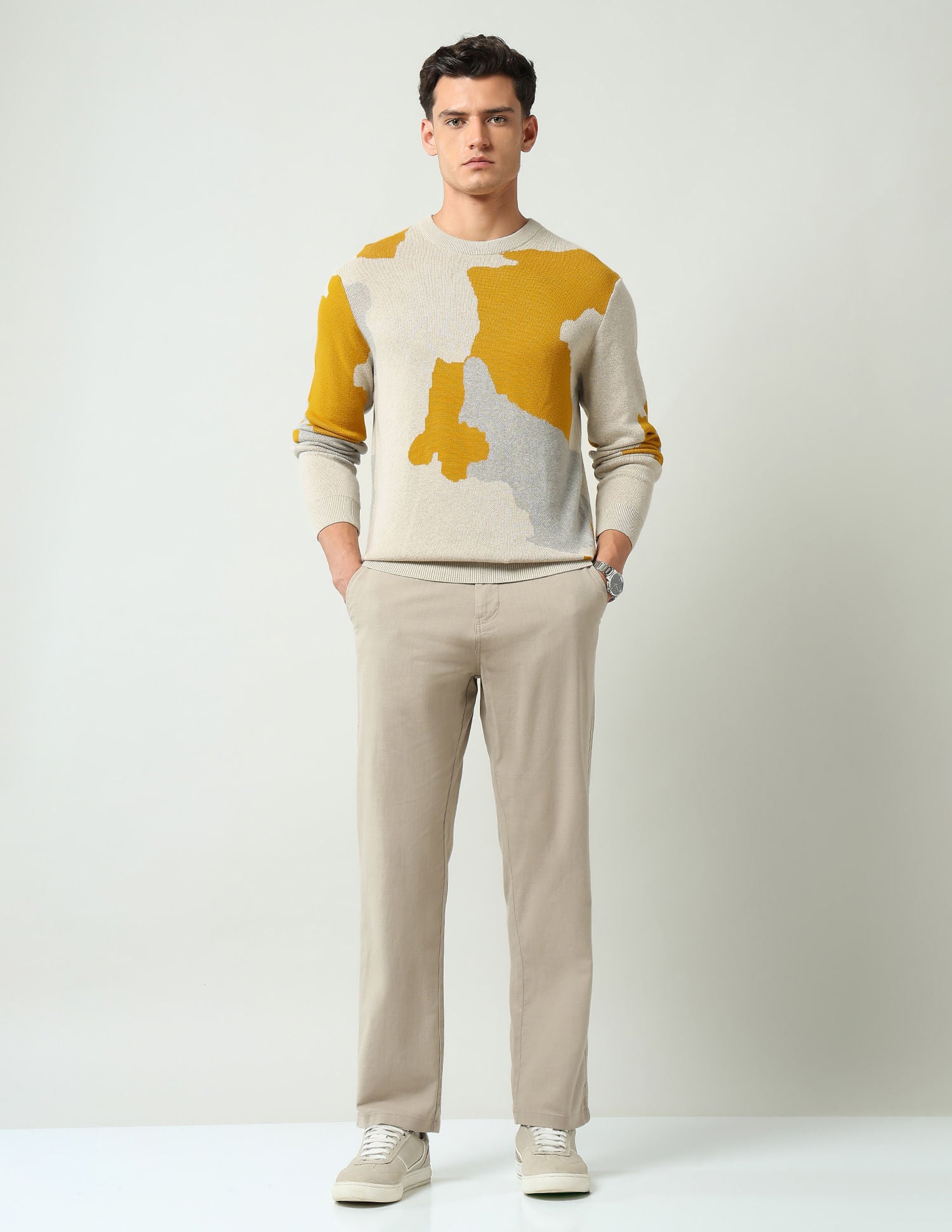 Travel Ready Abstract Printed Slim Fit Sweater