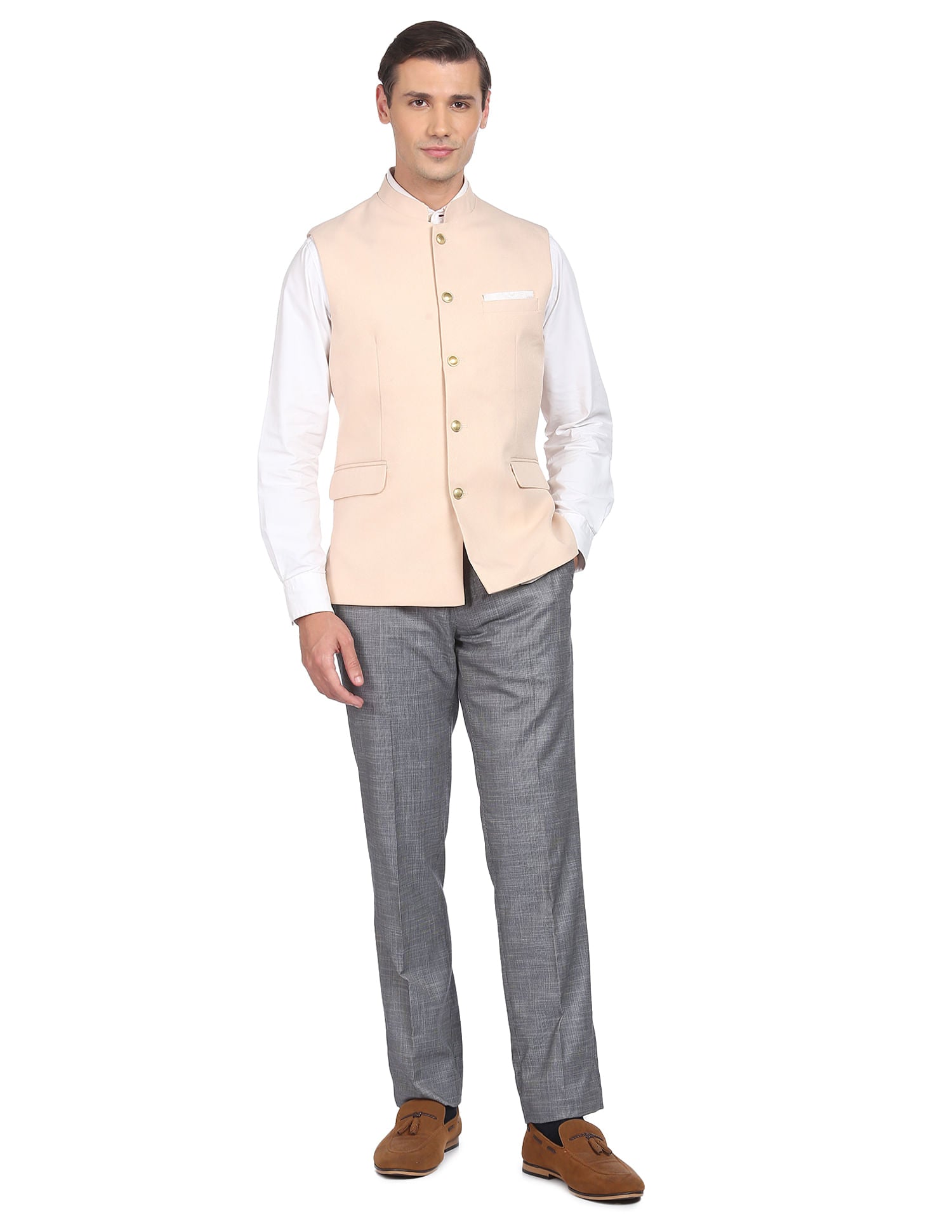 Fashion-Edged Textured Tailored Regular Fit Nehru Jacket