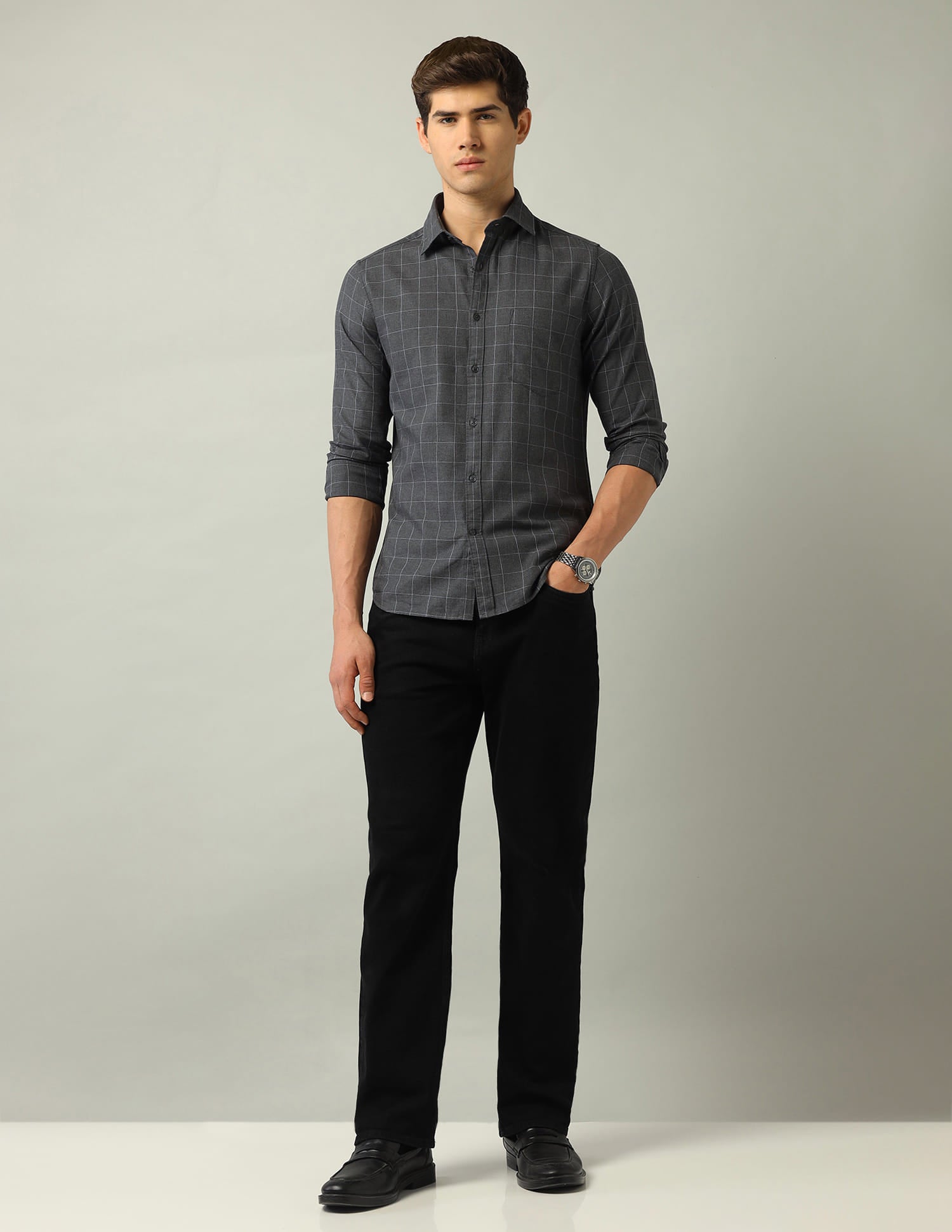 Windowpane Checked Modern Slim Fit Shirt