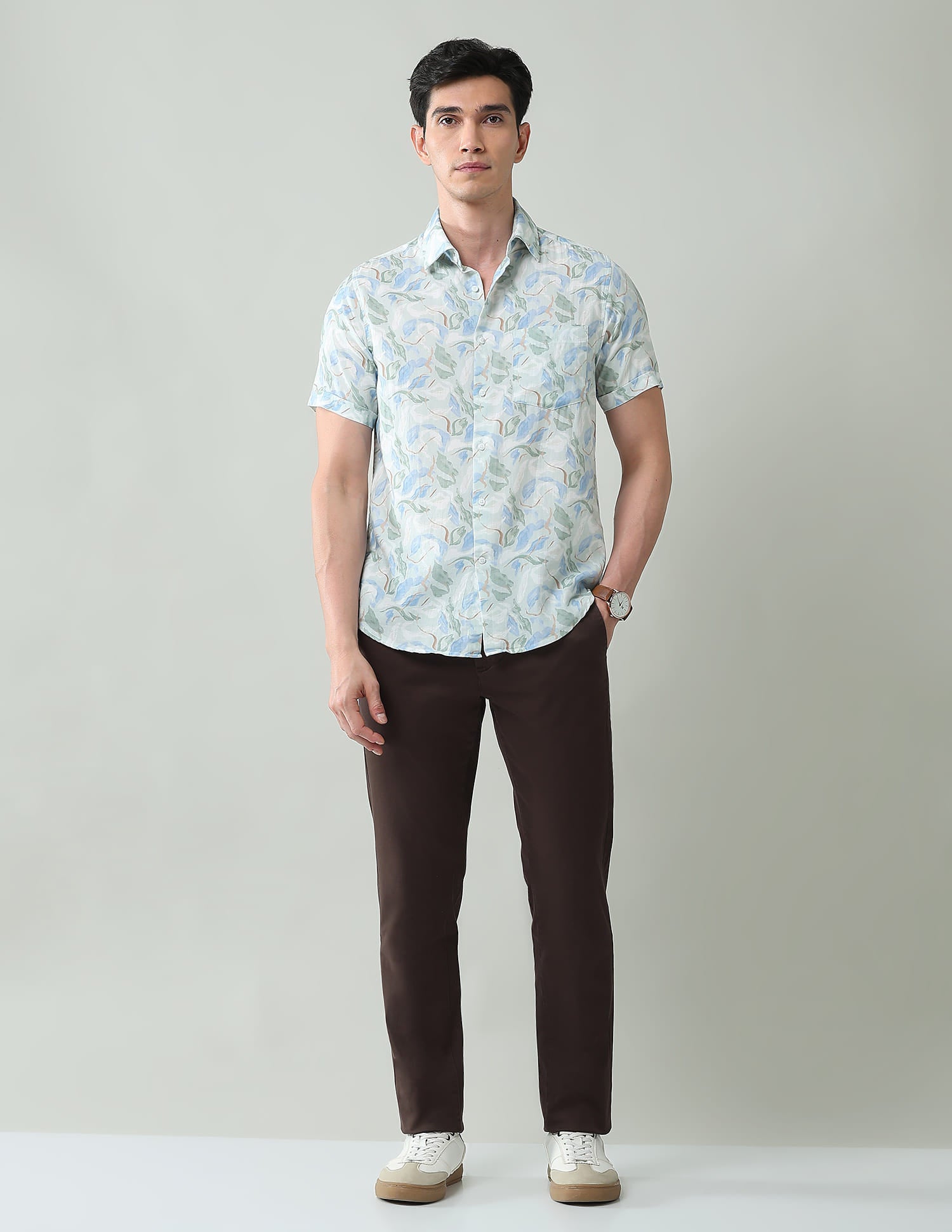 Stylish Abstract Print Slim Fit Twill Shirt
