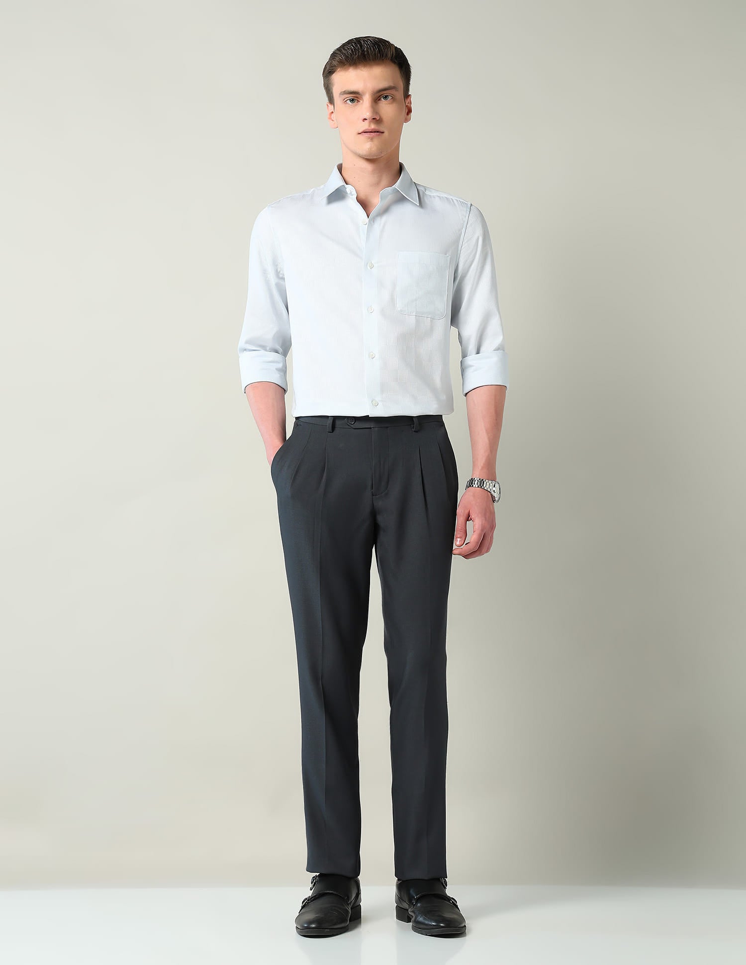 Mid Rise Pleated Formal Trousers