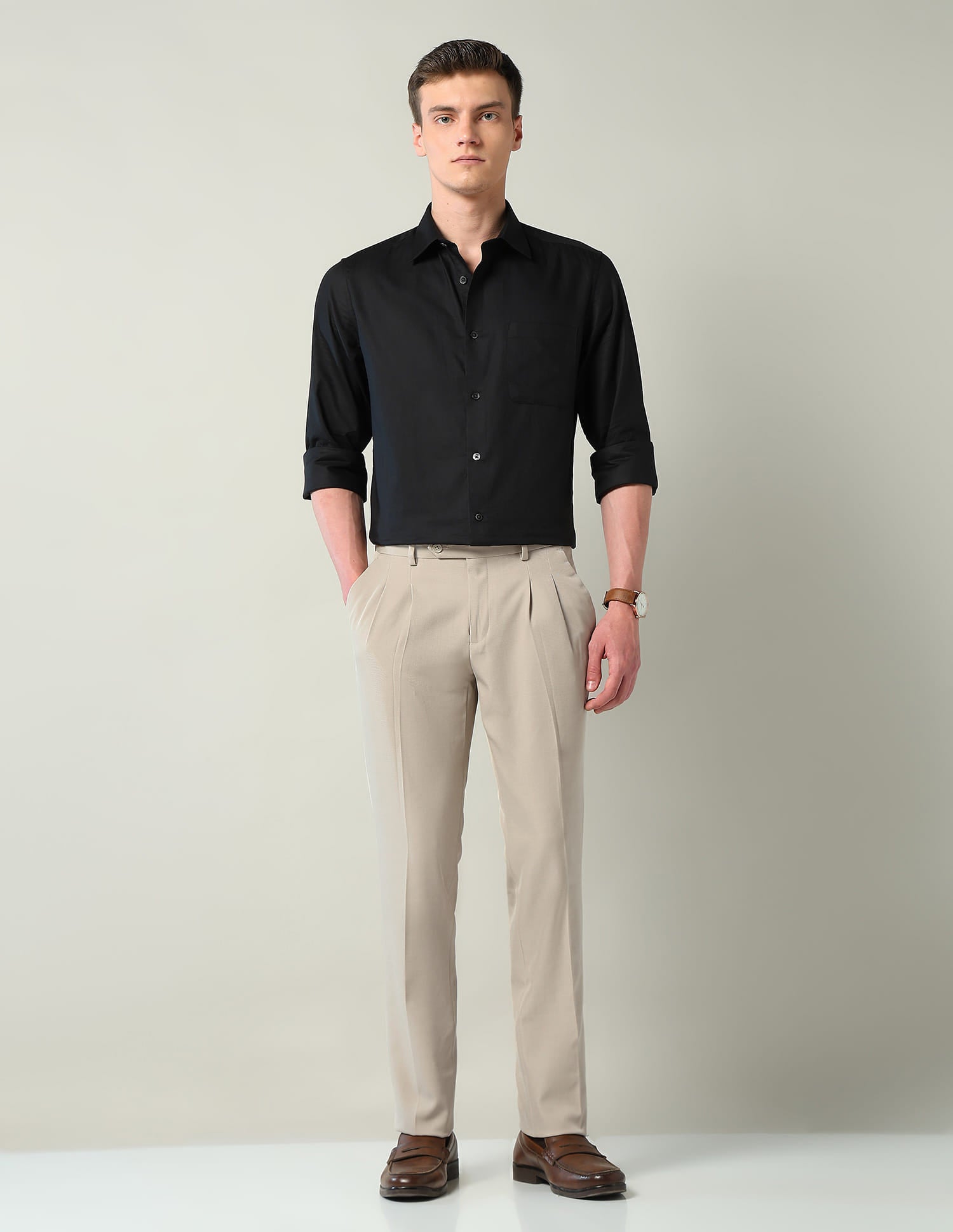 Mid Rise Pleated Formal Trousers