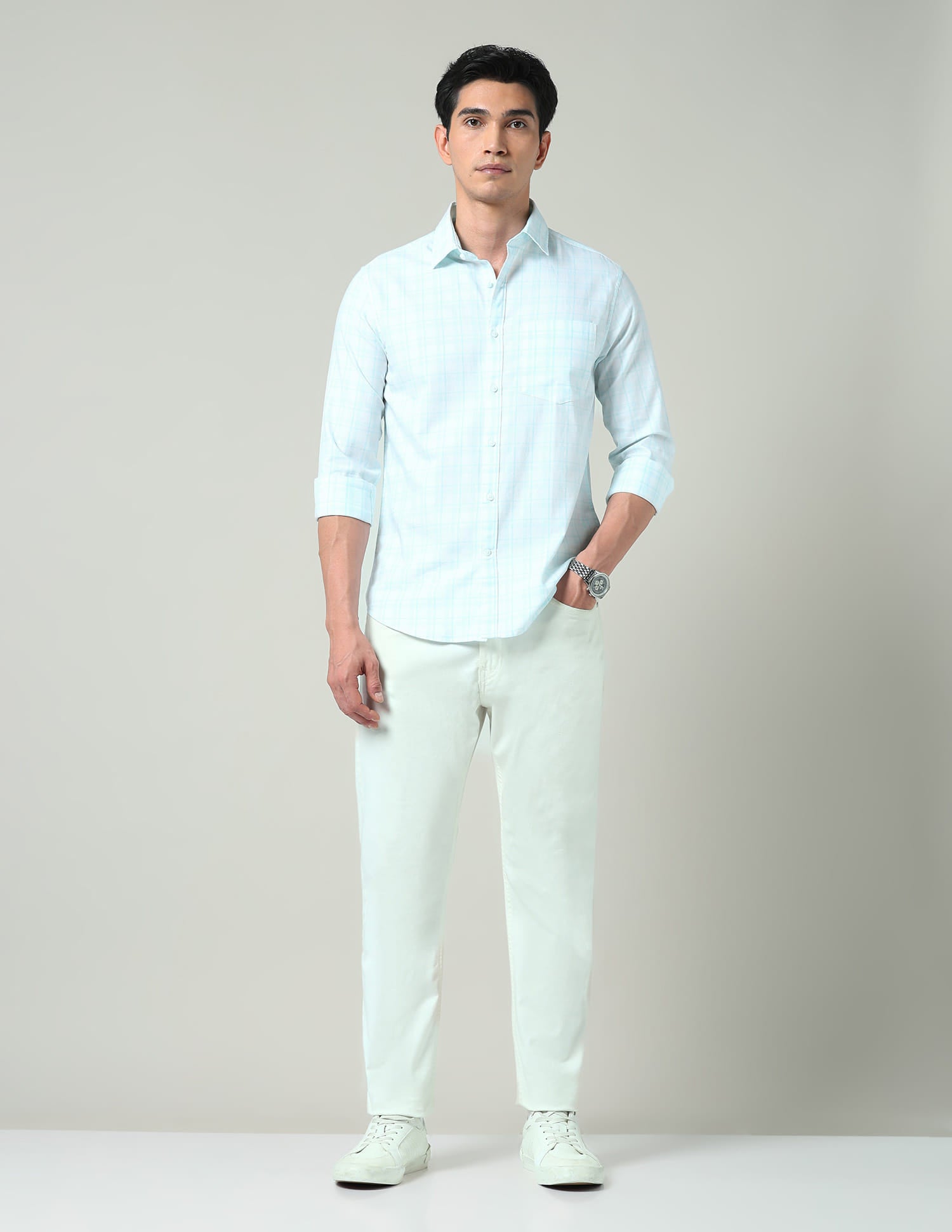 Contemporary Windowpane Checked Slim Fit Shirt