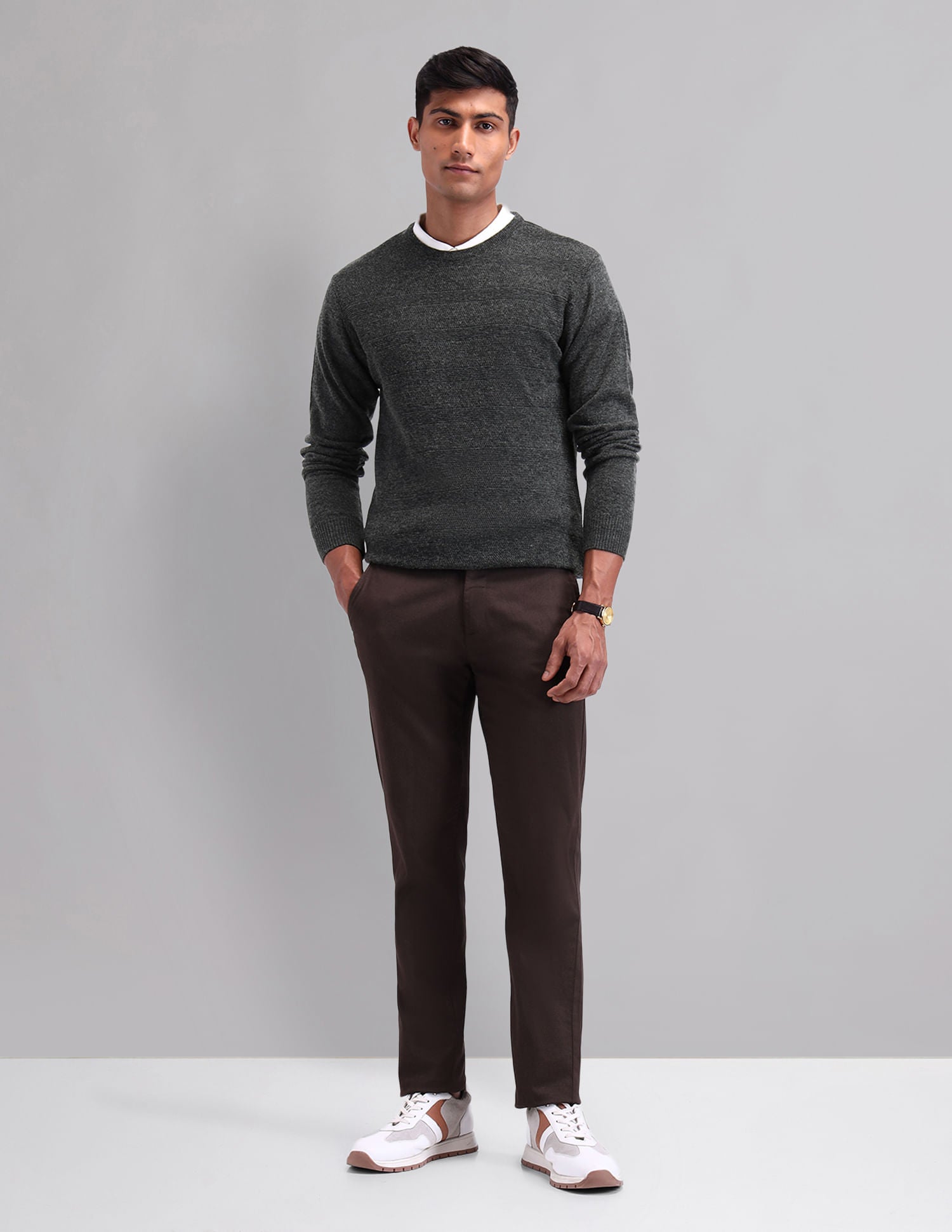 Elevated Essential Modern Slim Fit Patterned Knit Sweater