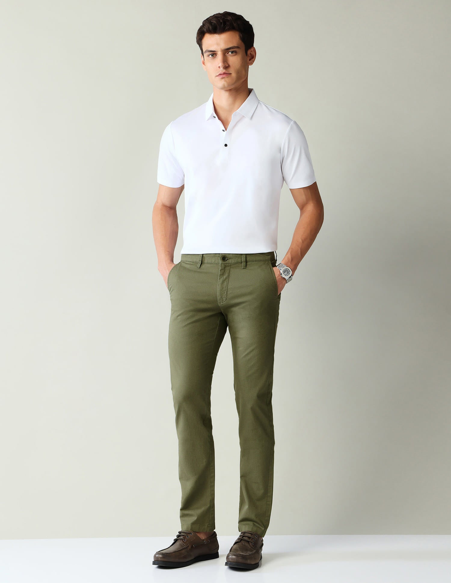 Textured Mid-Rise Slim Fit Trousers