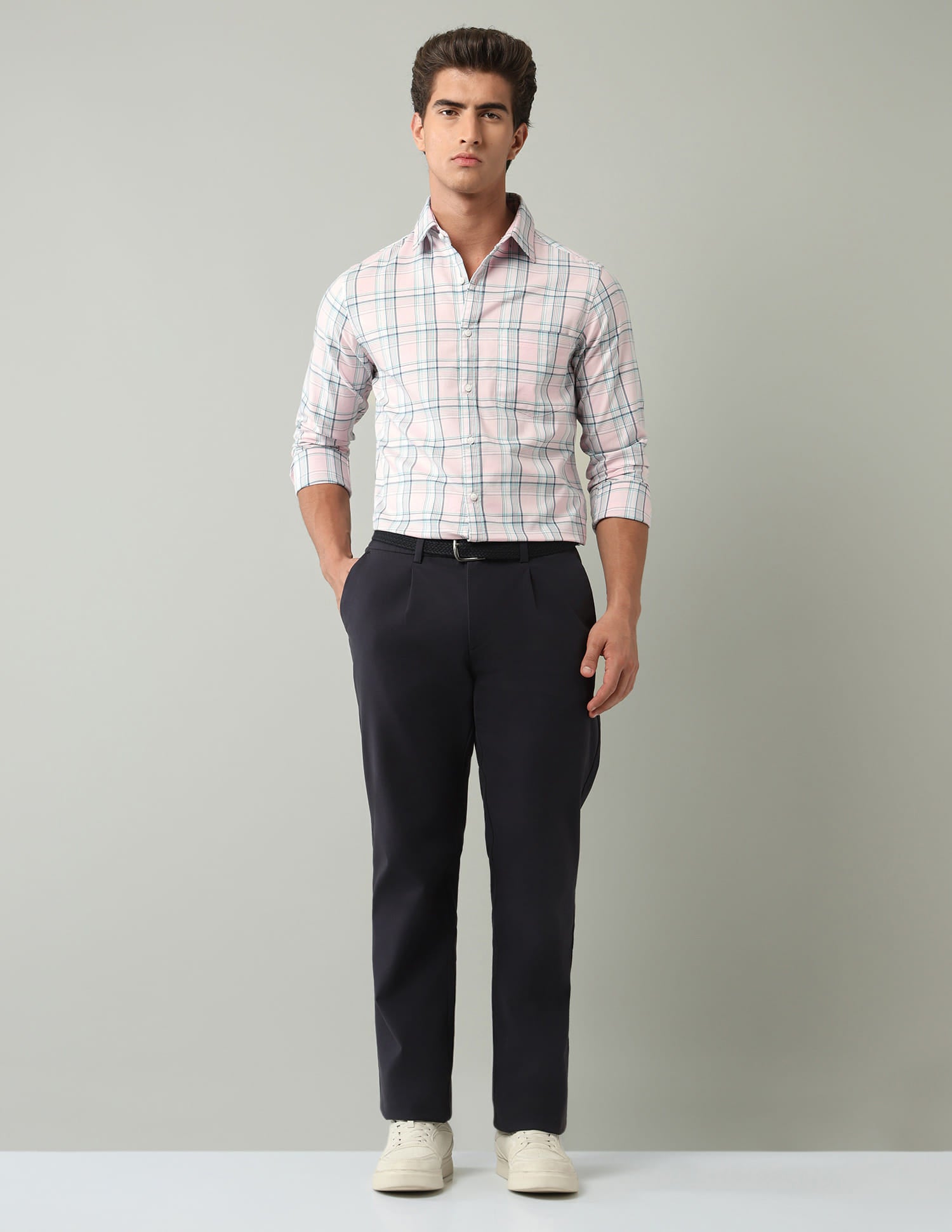 Pink Tartan Checked Modern Slim Fit Shirt