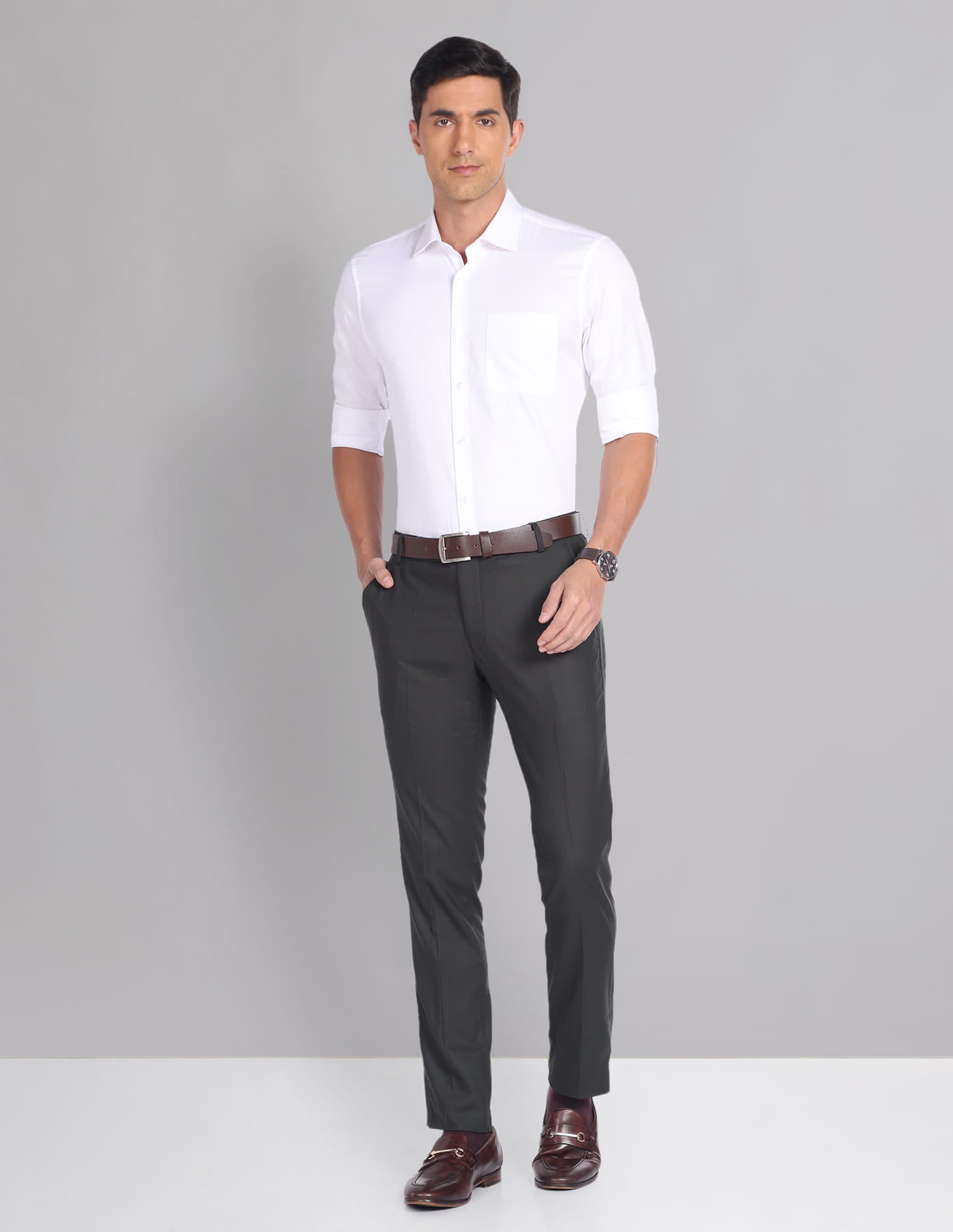 Slim Fit Solid Formal Trousers