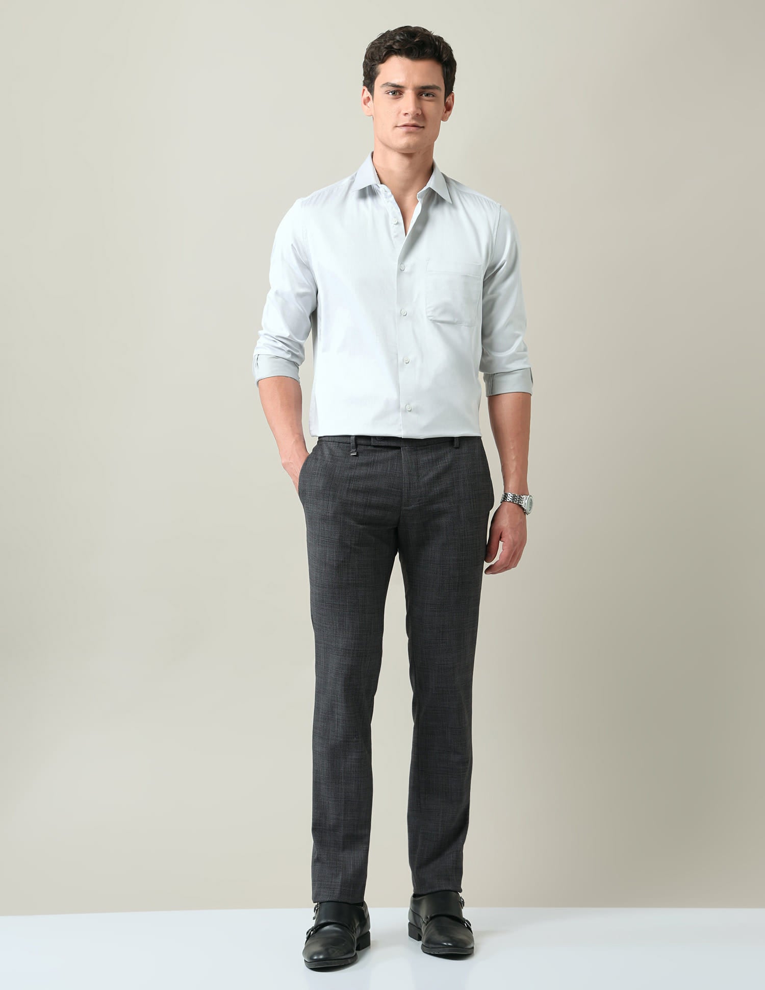 Checked Dobby Regular Fit Trousers