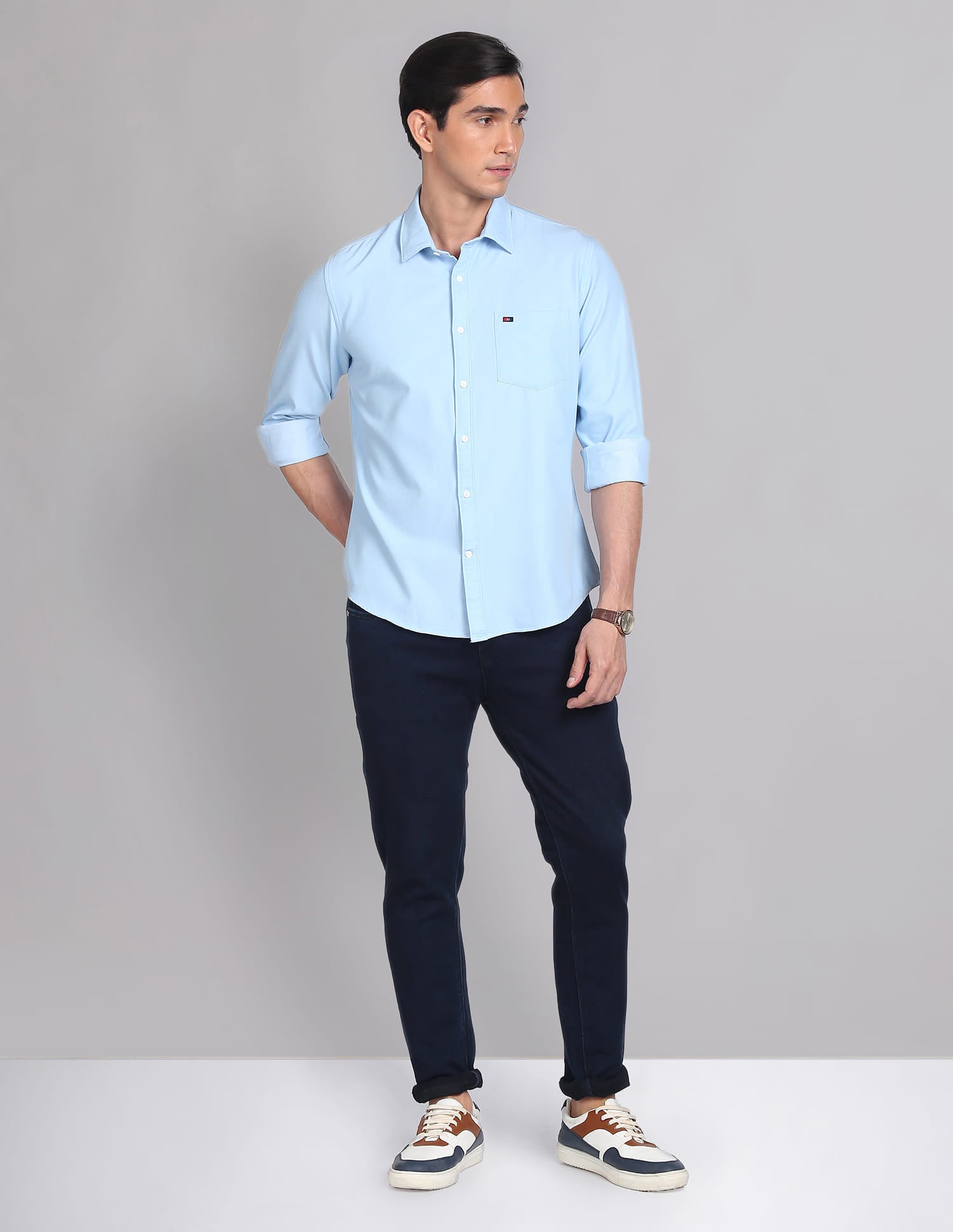 Knit Solid Slim Fit Casual Shirt
