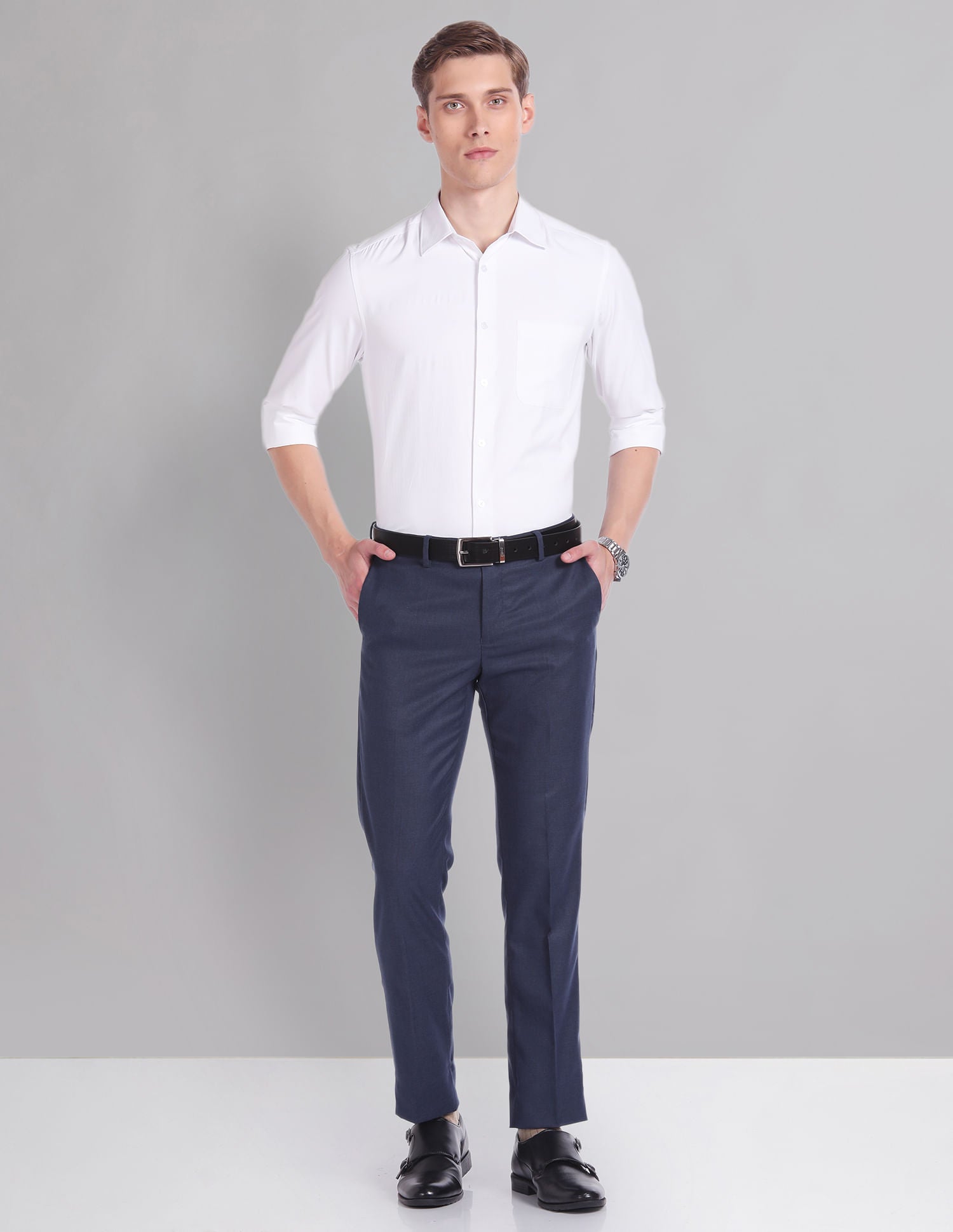Corporate Ready Slim Fit Solid Formal Trousers