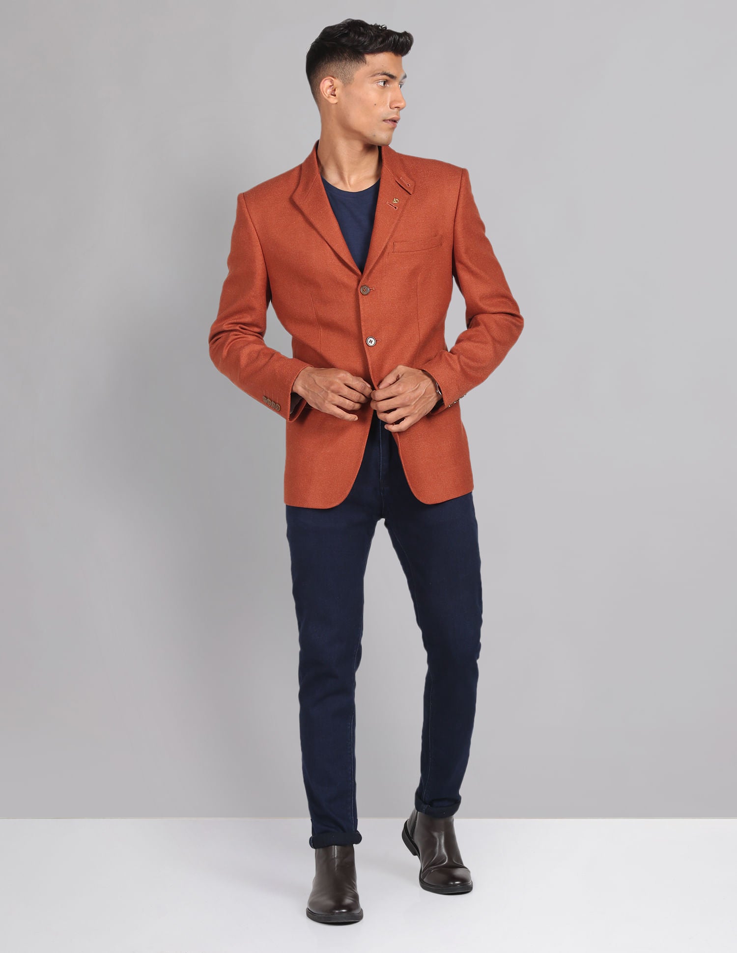 Power-Edged Dobby Convertible Collar Blazer