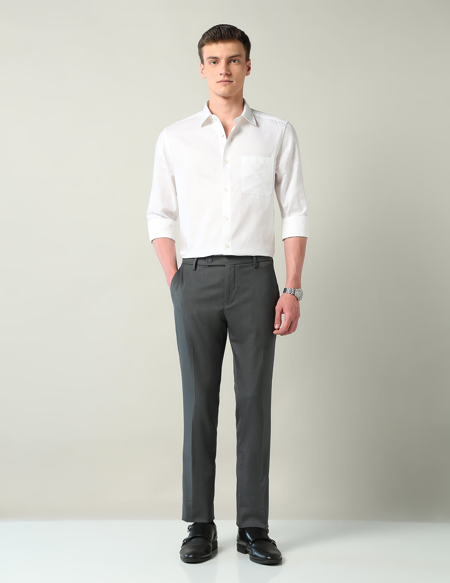 Mid Rise Regular Fit Formal Trousers