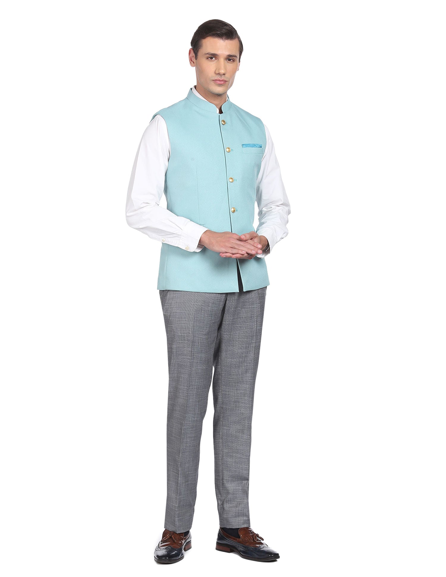 Fashion-Edged Textured Tailored Regular Fit Nehru Jacket