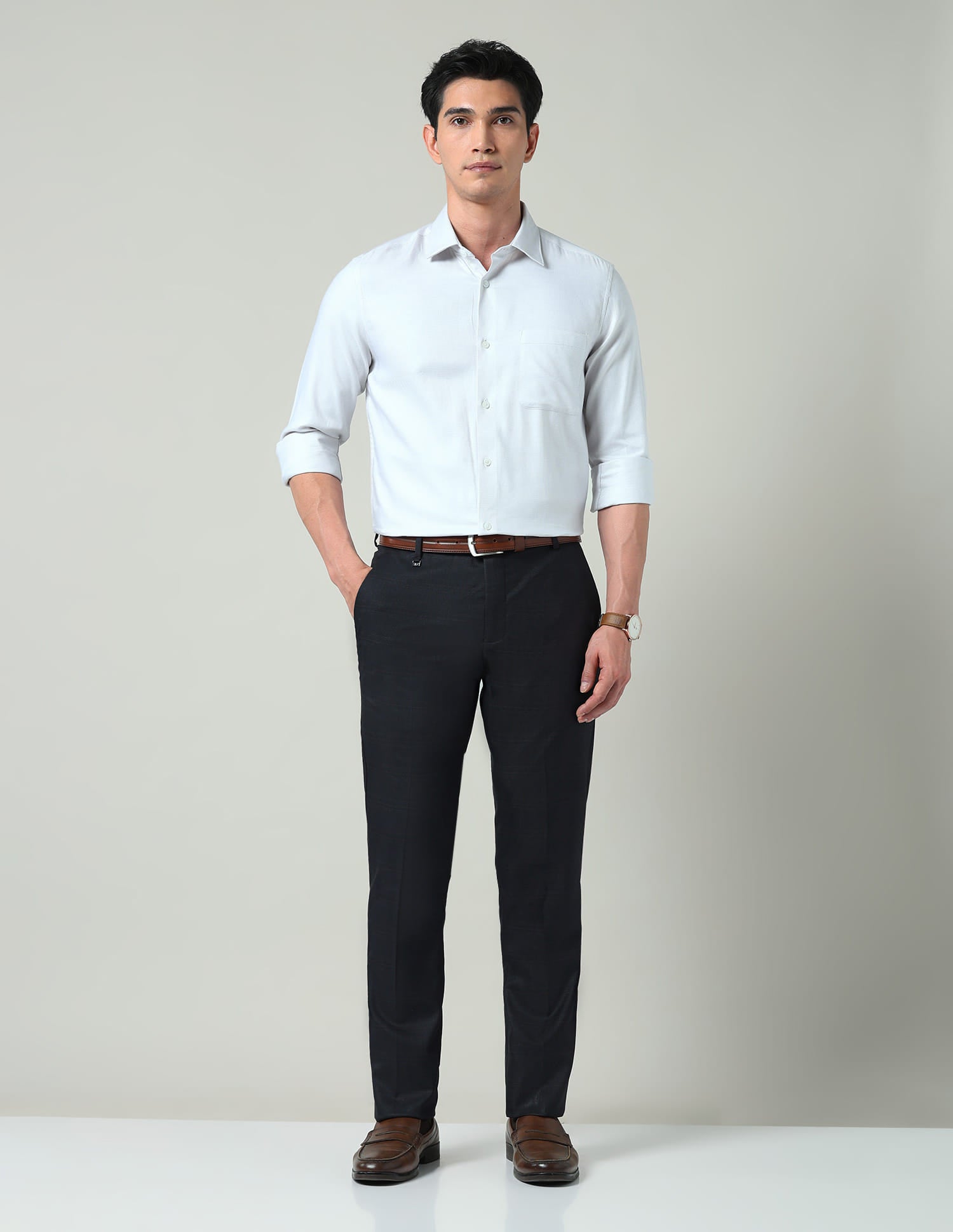 Checked Dobby Regular Fit Trousers