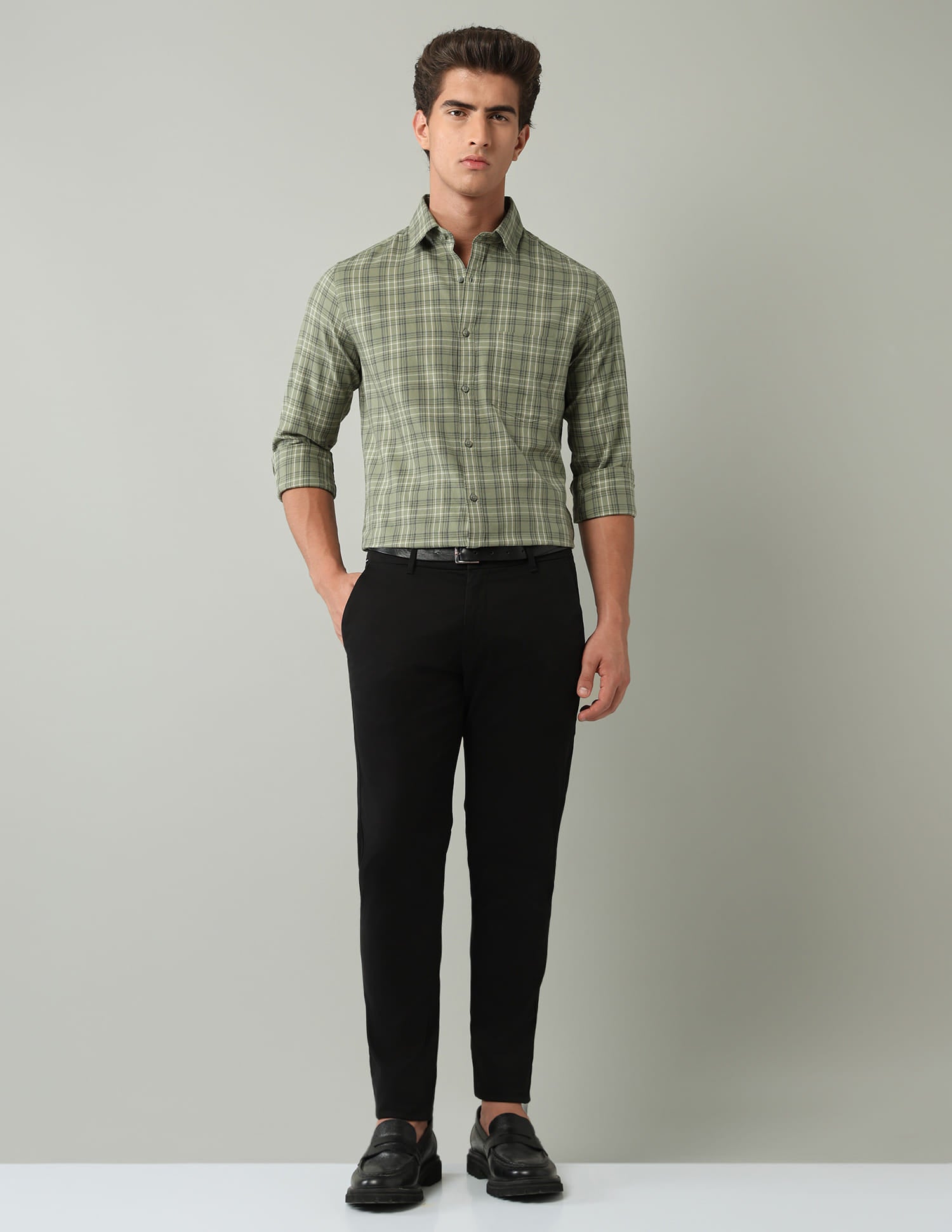Green Tartan Checked Modern Slim Fit Shirt