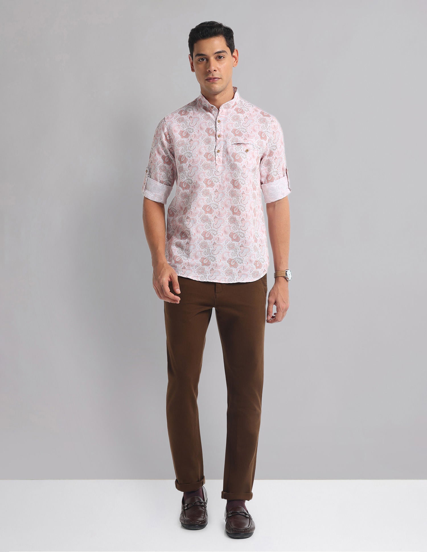 Vacation Polished Paisley Mandarin Collar Indie Shirt