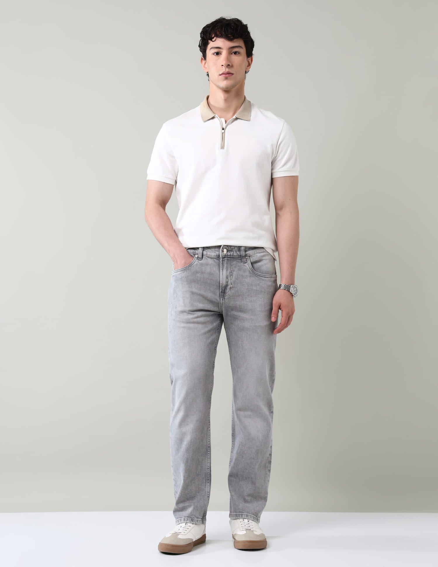 Stone Washed Comfort Fit Mid-Rise Jeans