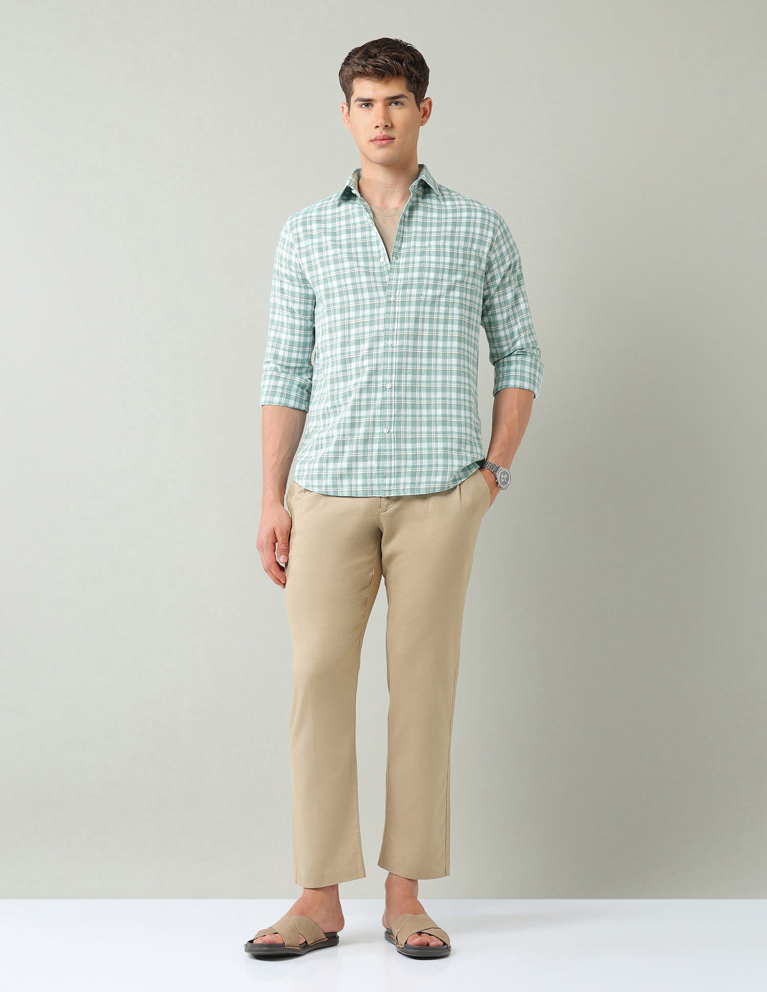 Aqua Tartan Checked Regular Fit Shirt