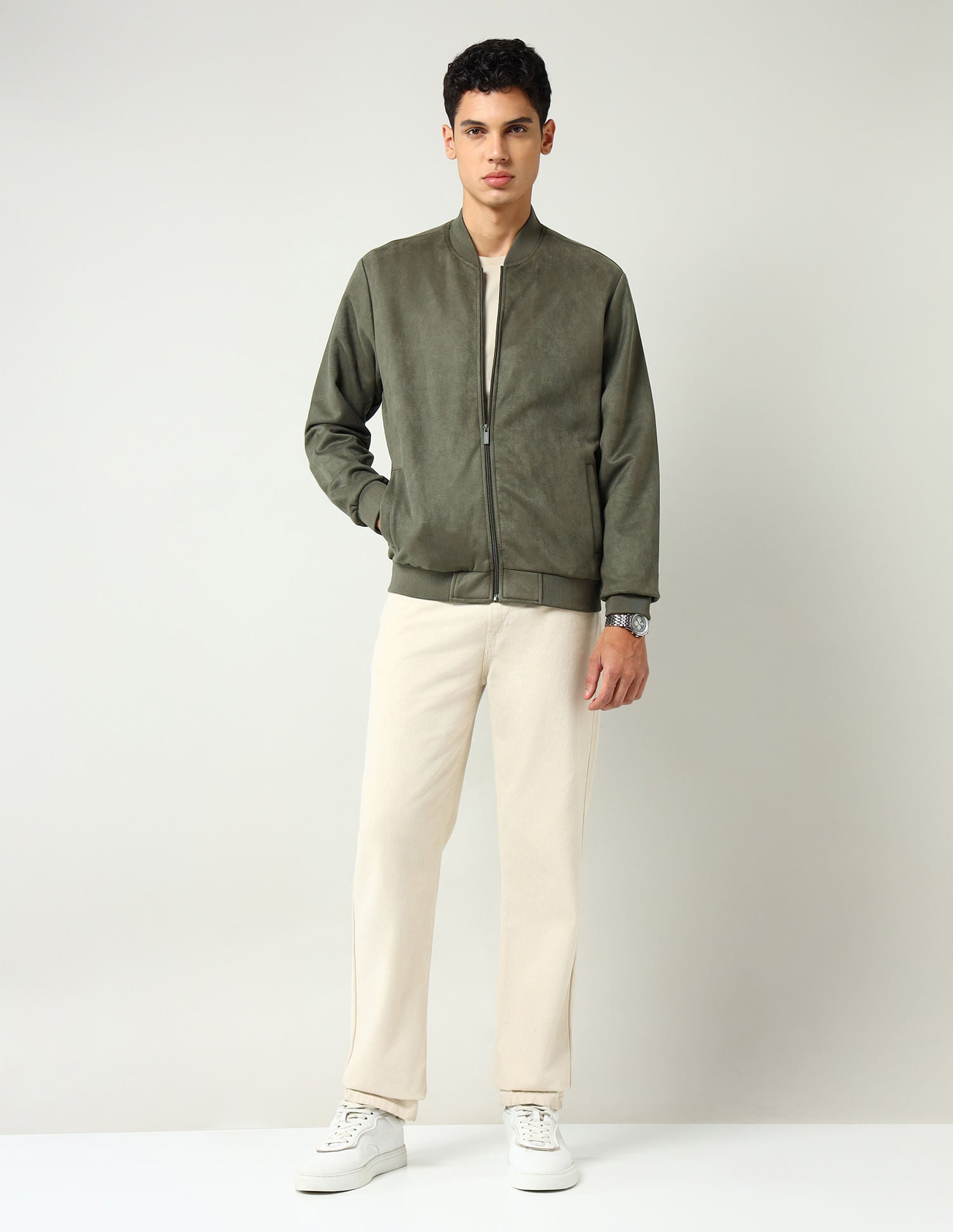 Mid-day Breeze Modern Slim Fit Suede Bomber Jacket