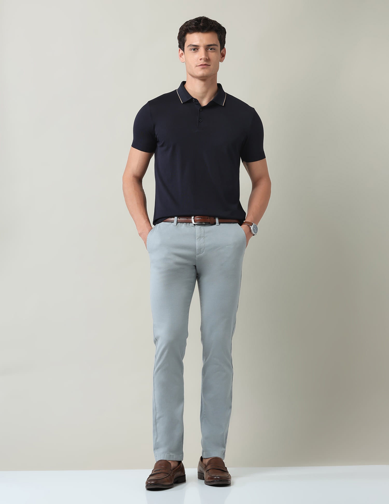 Textured Slim Fit Dobby Trousers