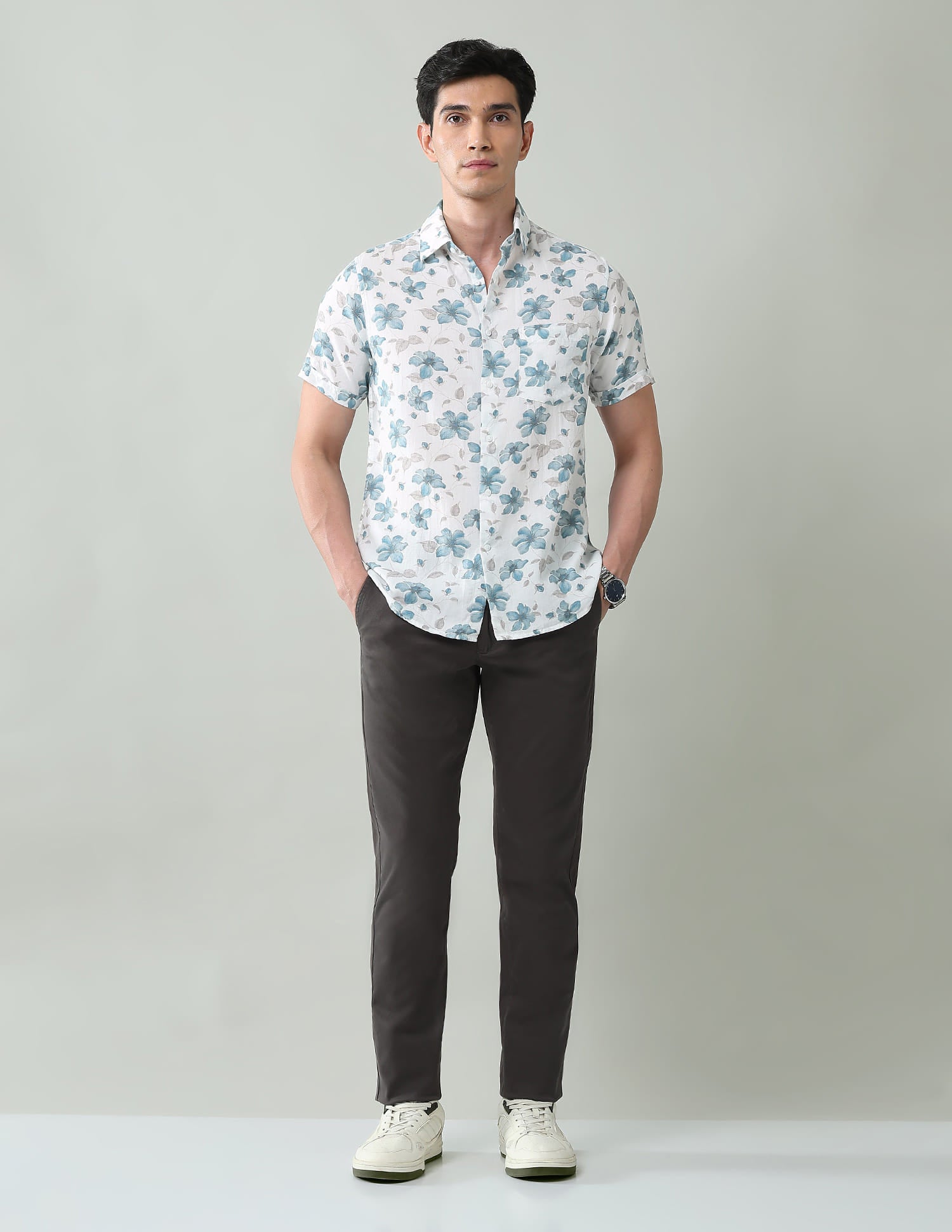 Everyday Luxe Floral Printed Slim Fit Twill Shirt
